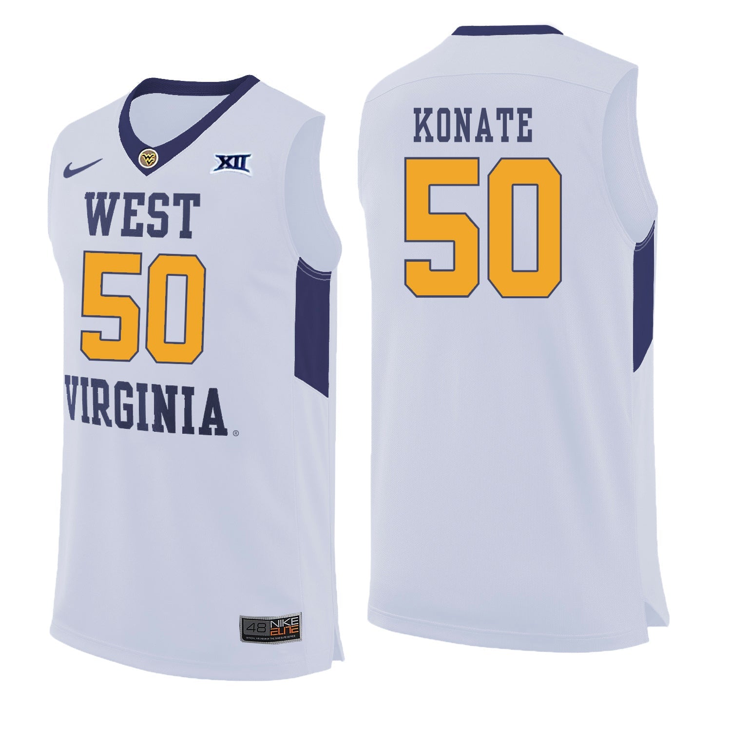 West Virginia Konate 50 White College Football Jersey football jersey product view 1