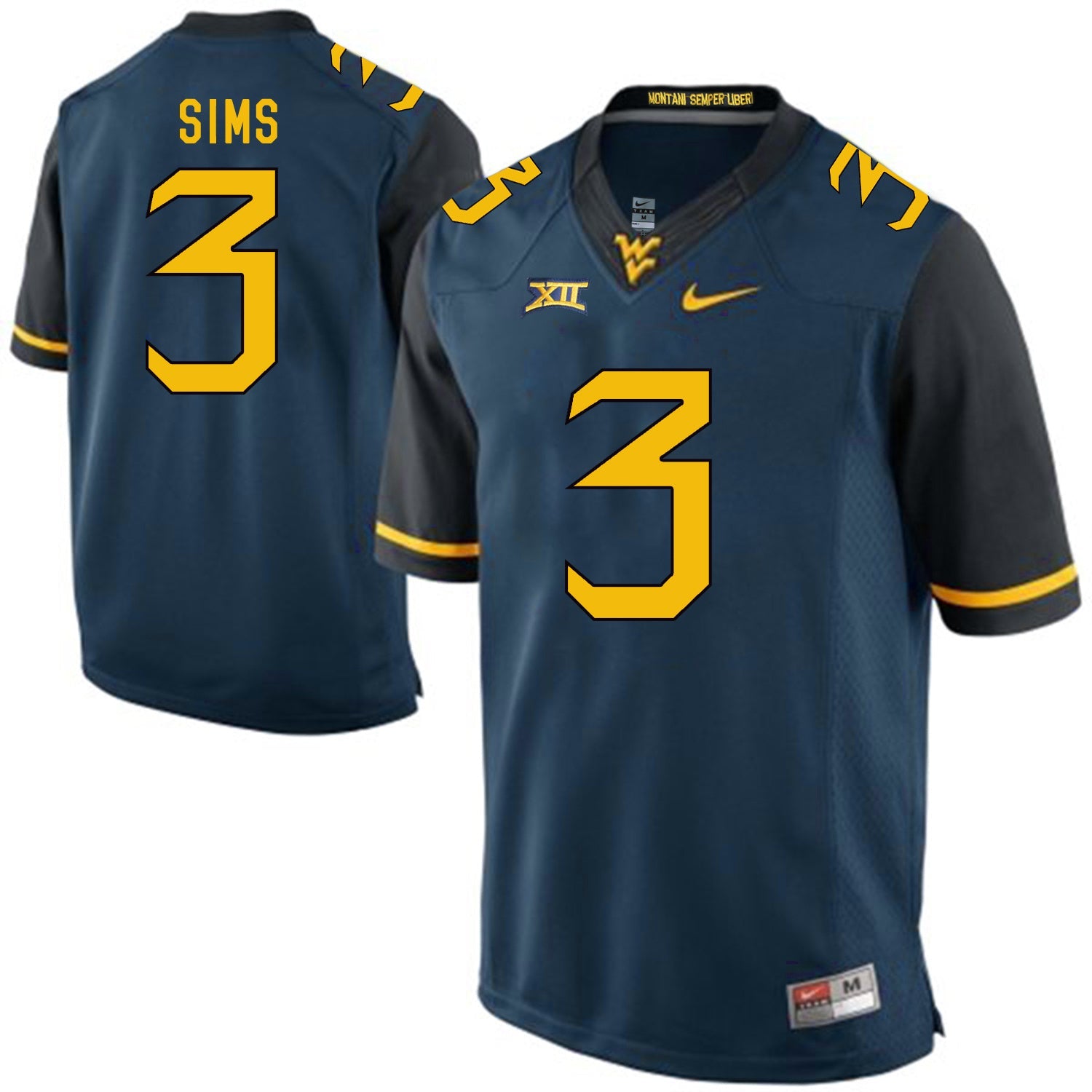 West Virginia Mountaineers Charles Sims 3 Blue College Football Jersey football jersey product view 1