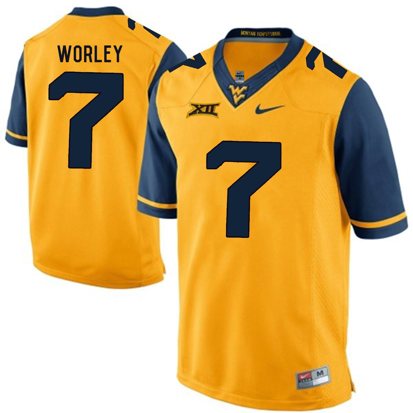 West Virginia Mountaineers Daryl Worley 7 Gold College Football Jersey football jersey product view 1