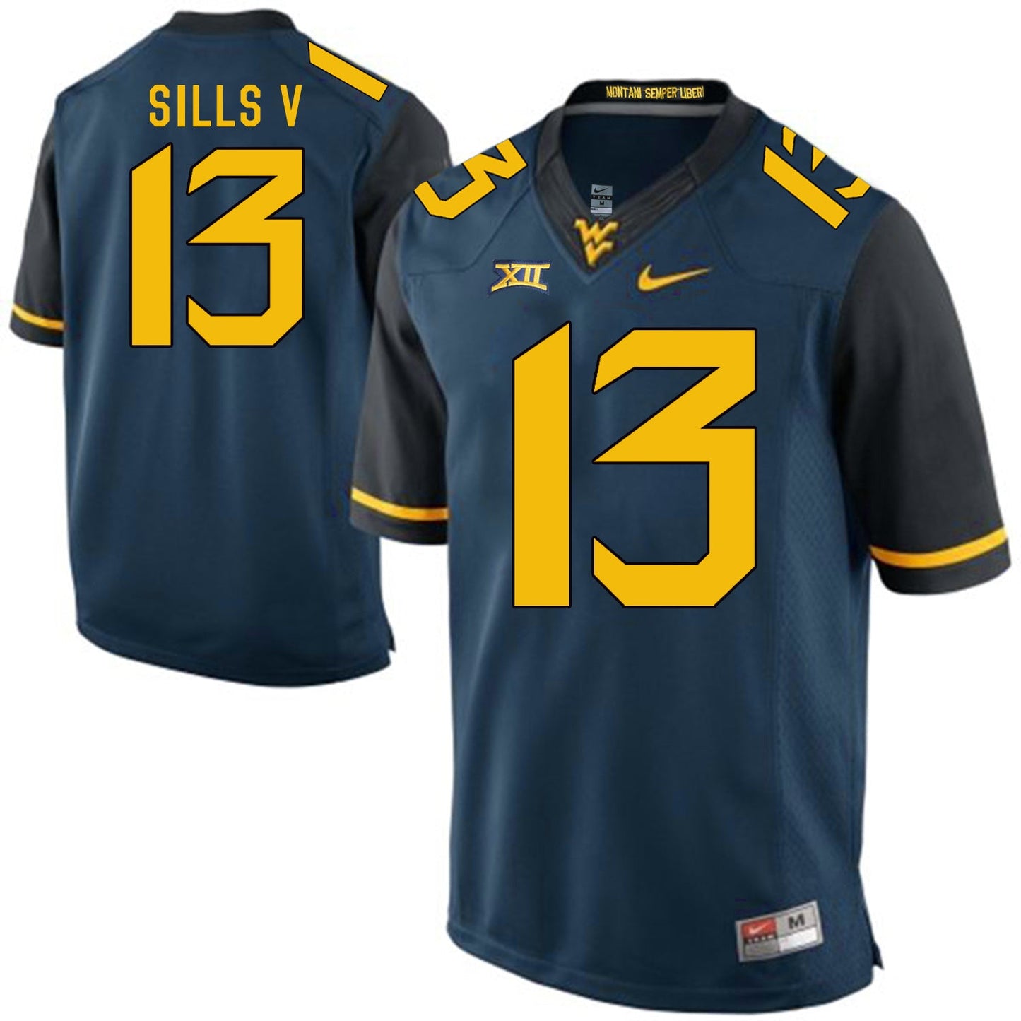 West Virginia Mountaineers David Sills V 13 Blue College Football Jersey football jersey product view 1