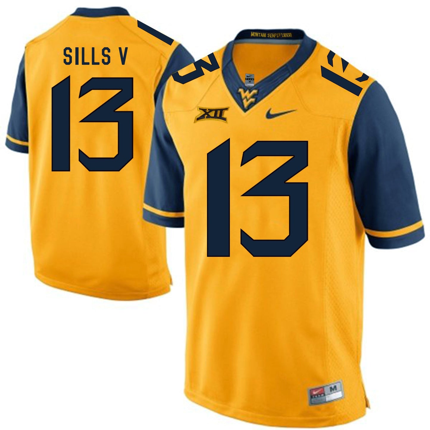 West Virginia Mountaineers David Sills V 13 Gold College Football Jersey football jersey product view 1