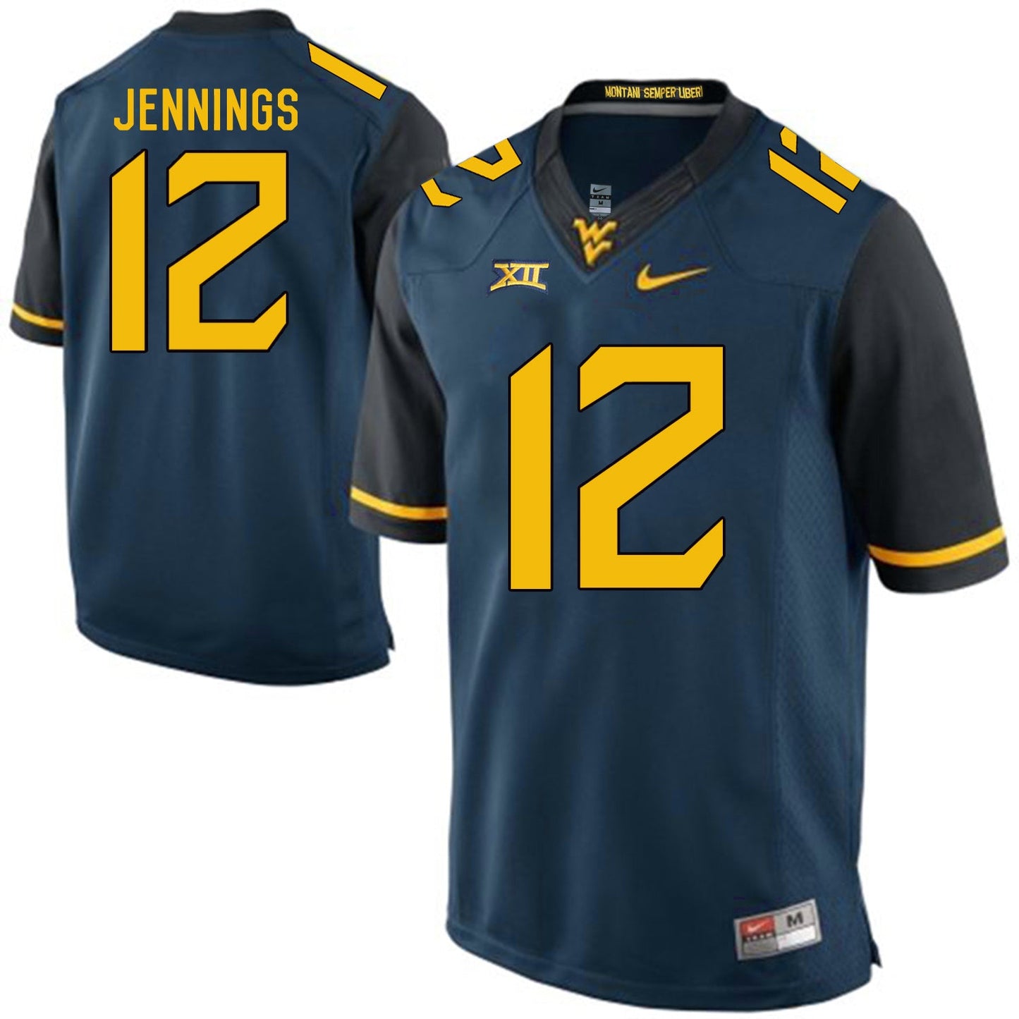 West Virginia Mountaineers Gary Jennings 12 Blue College Football Jersey football jersey product view 1