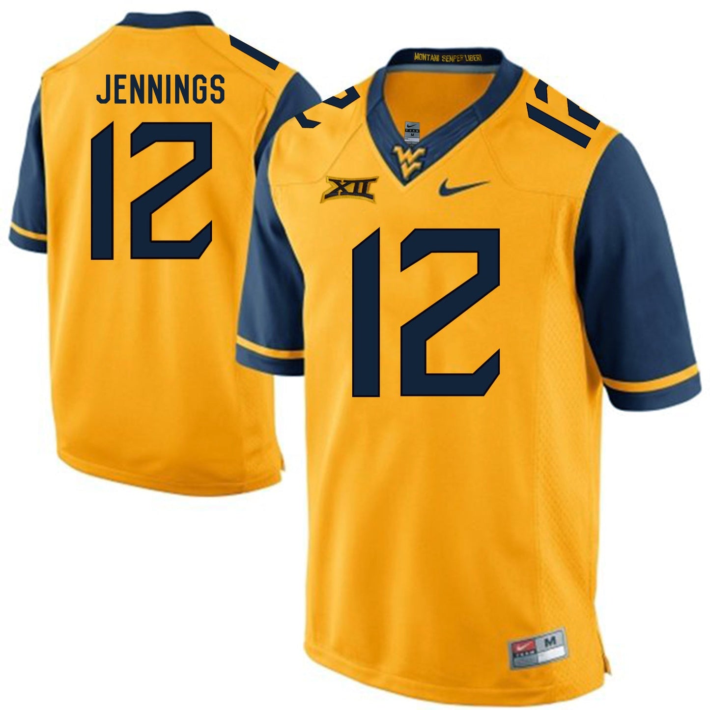 West Virginia Mountaineers Gary Jennings 12 Gold College Football Jersey football jersey product view 1