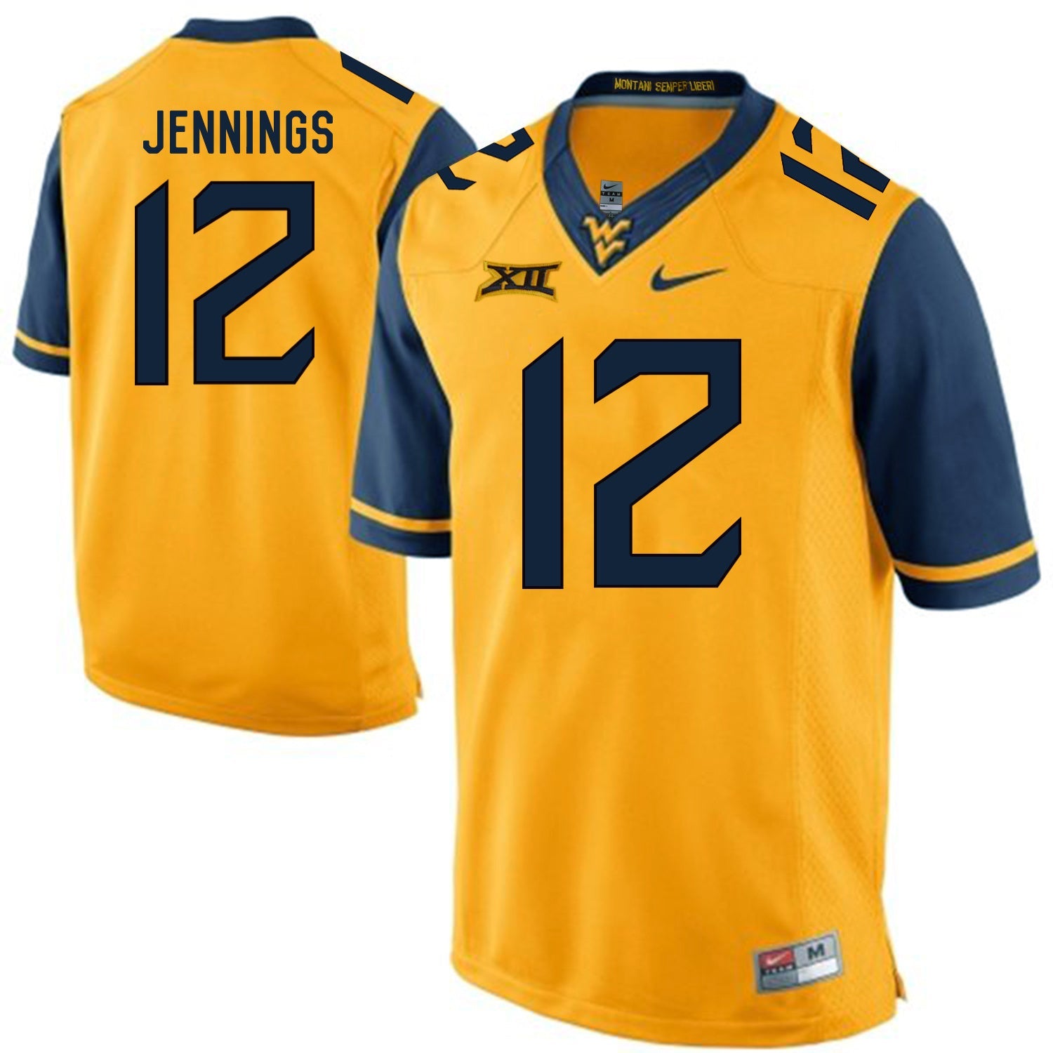 West Virginia Mountaineers Gary Jennings 12 Gold College Football Jersey football jersey product view 1