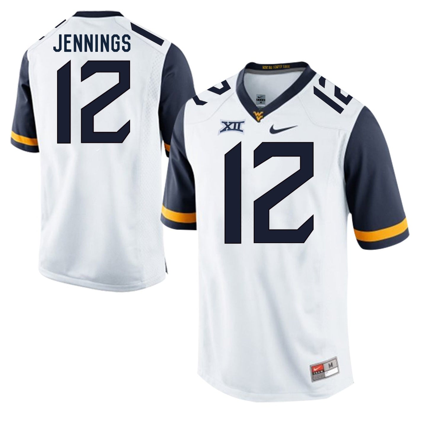 West Virginia Mountaineers Gary Jennings 12 White College Football Jersey football jersey product view 1