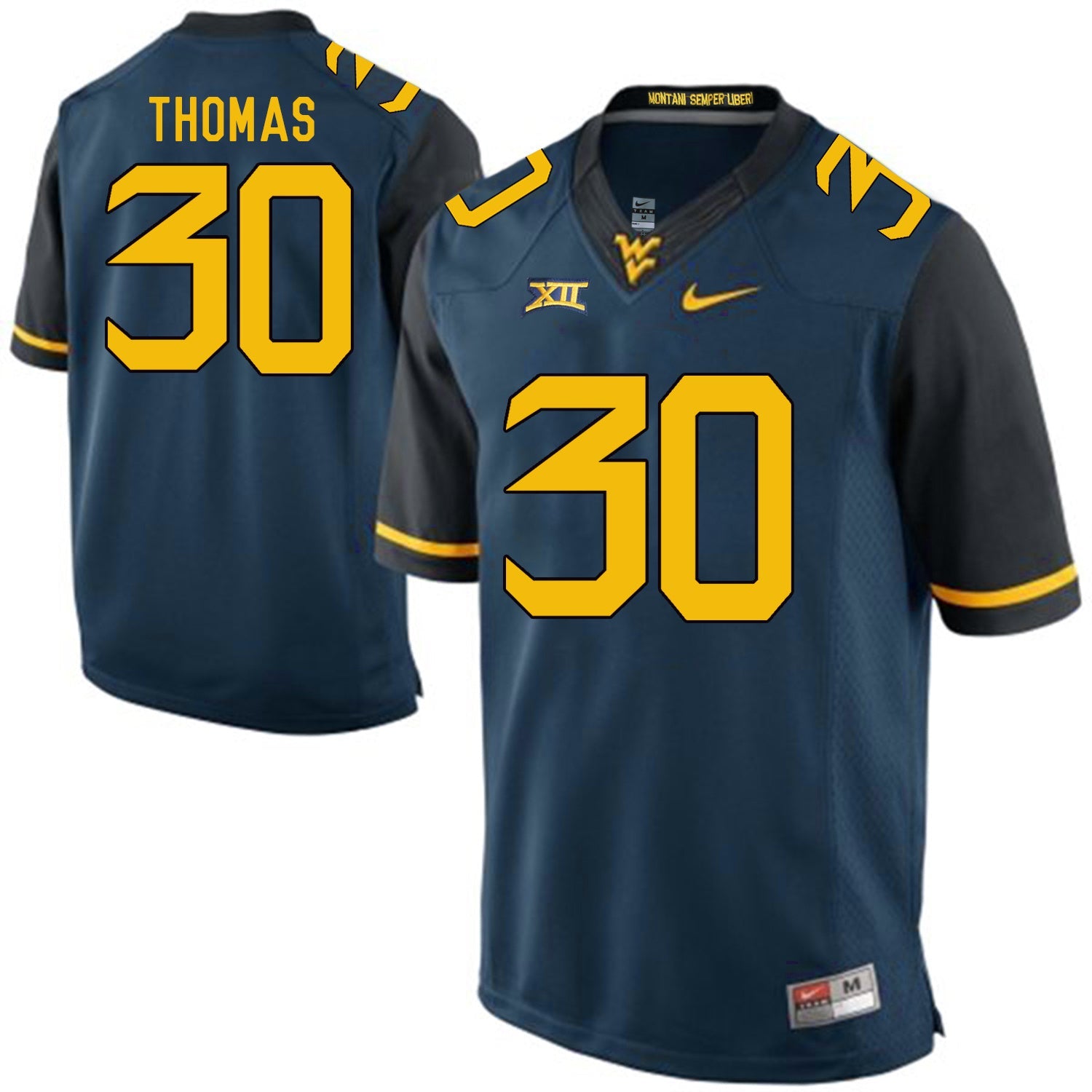 West Virginia Mountaineers J.T. Thomas 30 Blue College Football Jersey football jersey product view 1