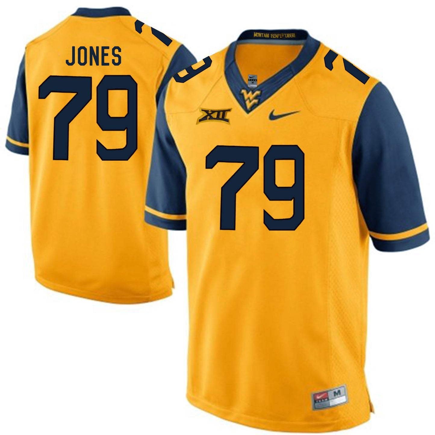 West Virginia Mountaineers JONES 79 Gold College Football Jersey football jersey product view 1