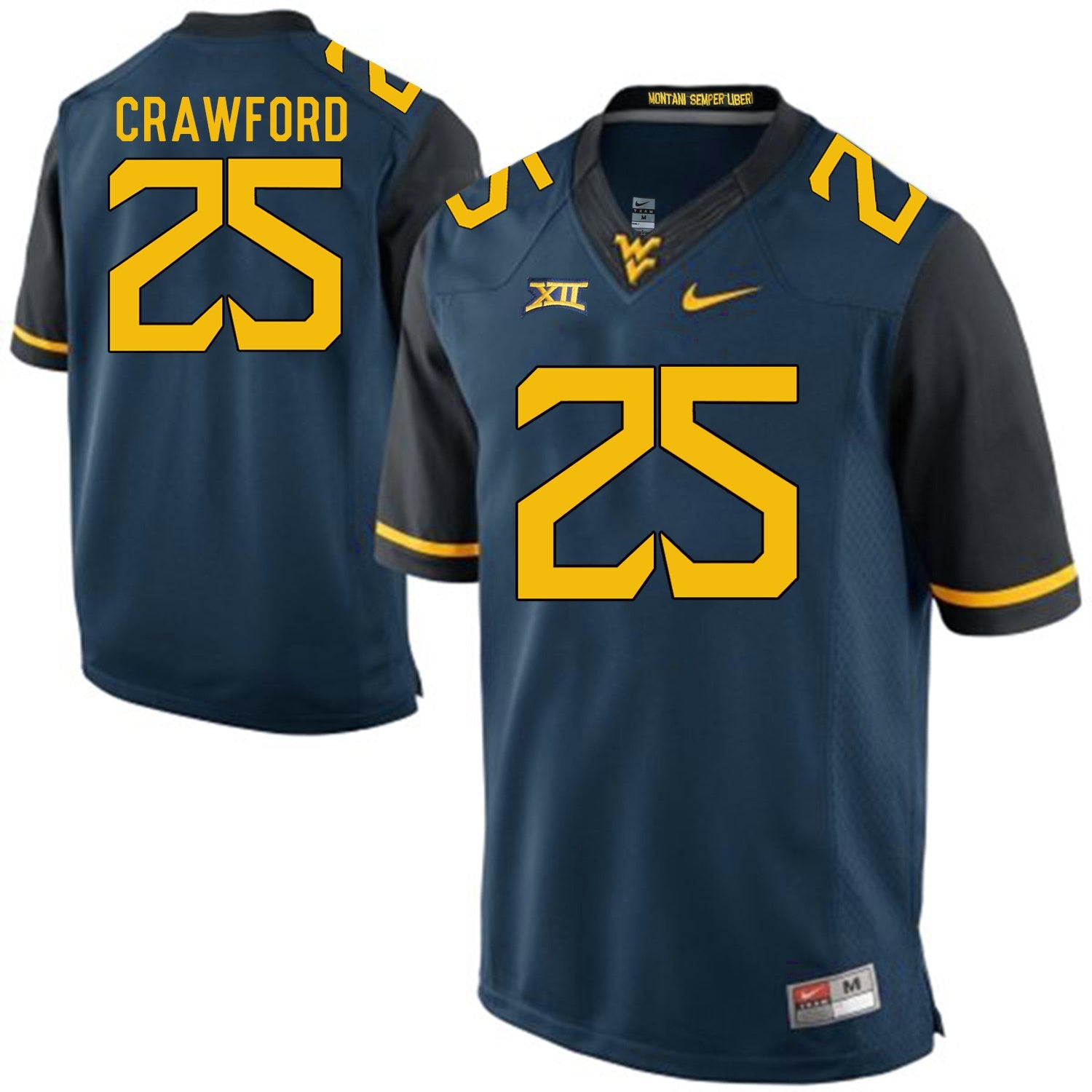 West Virginia Mountaineers Justin Crawford 25 Blue College Football Jersey football jersey product view 1