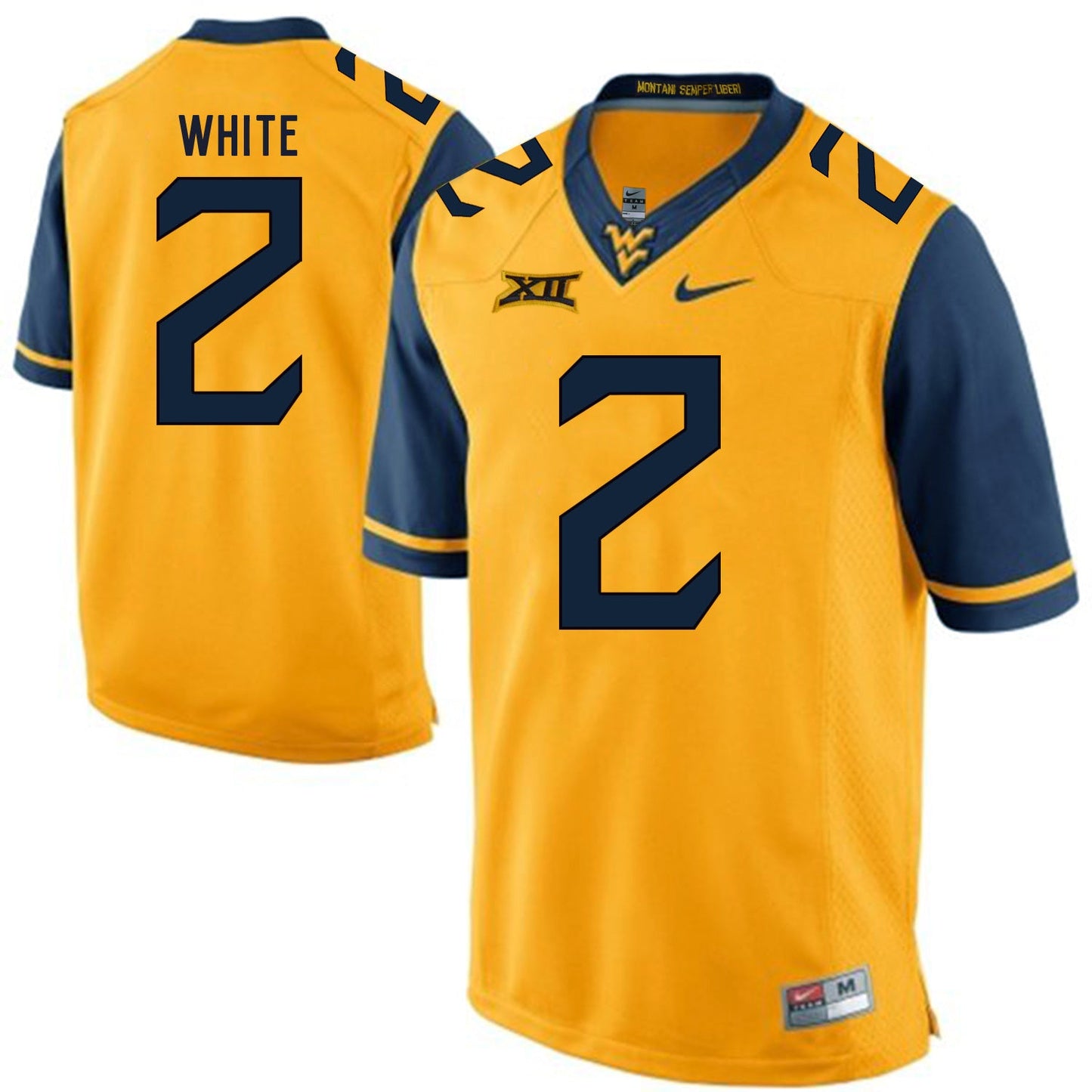 West Virginia Mountaineers Ka'Raun White 2 Gold College Football Jersey football jersey product view 1