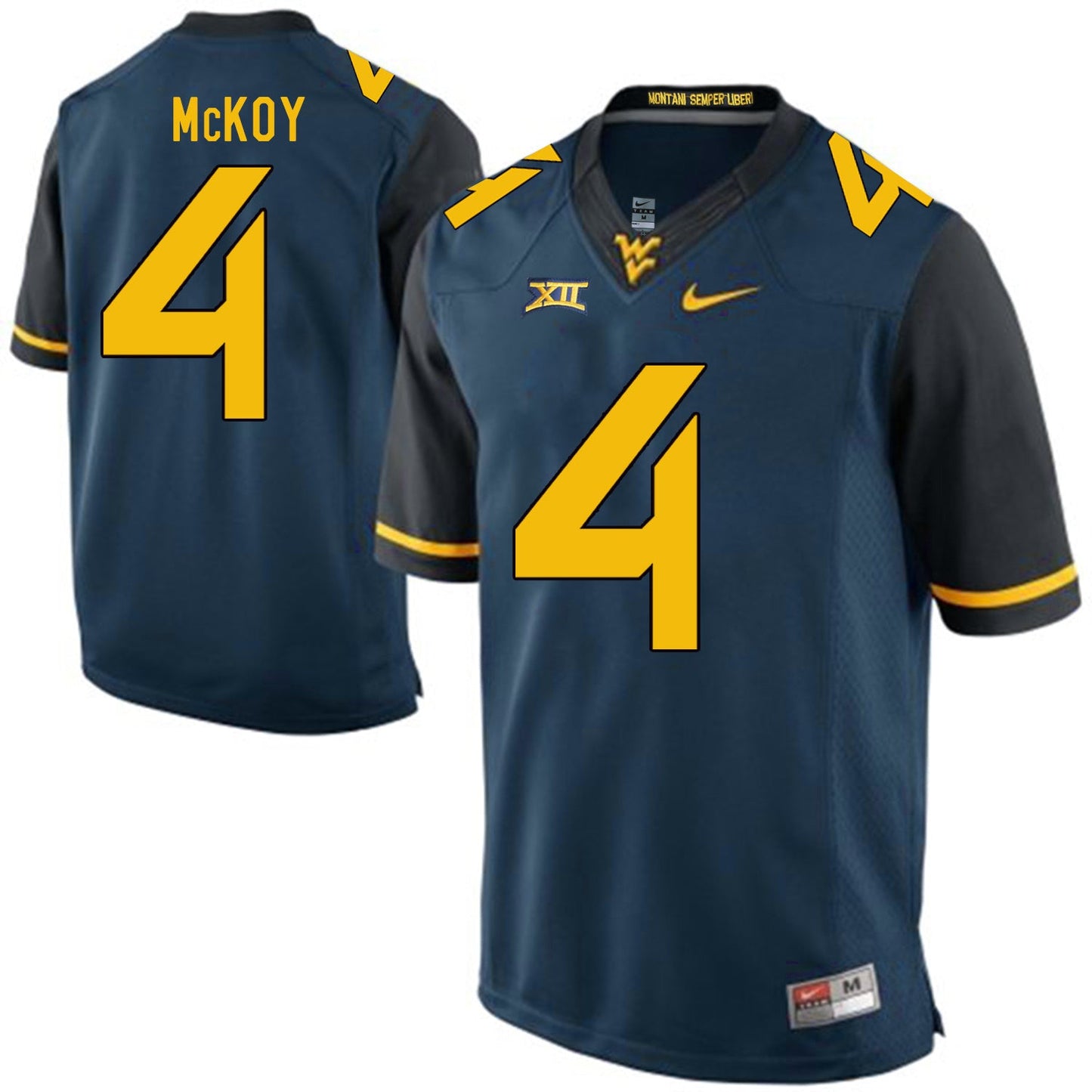 West Virginia Mountaineers Kennedy McKoy 4 Blue College Football Jersey football jersey product view 1