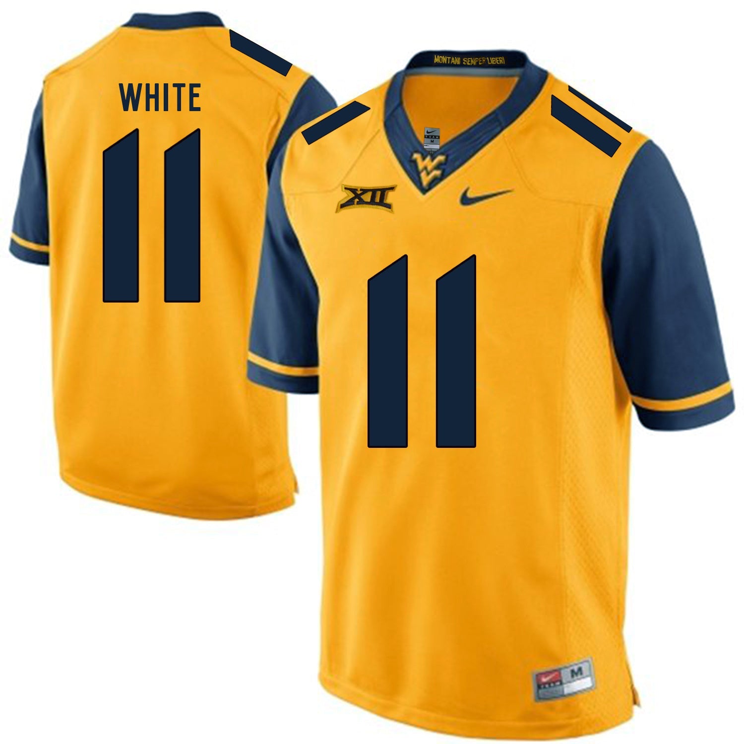 West Virginia Mountaineers Kevin White 11 Gold College Football Jersey football jersey product view 1
