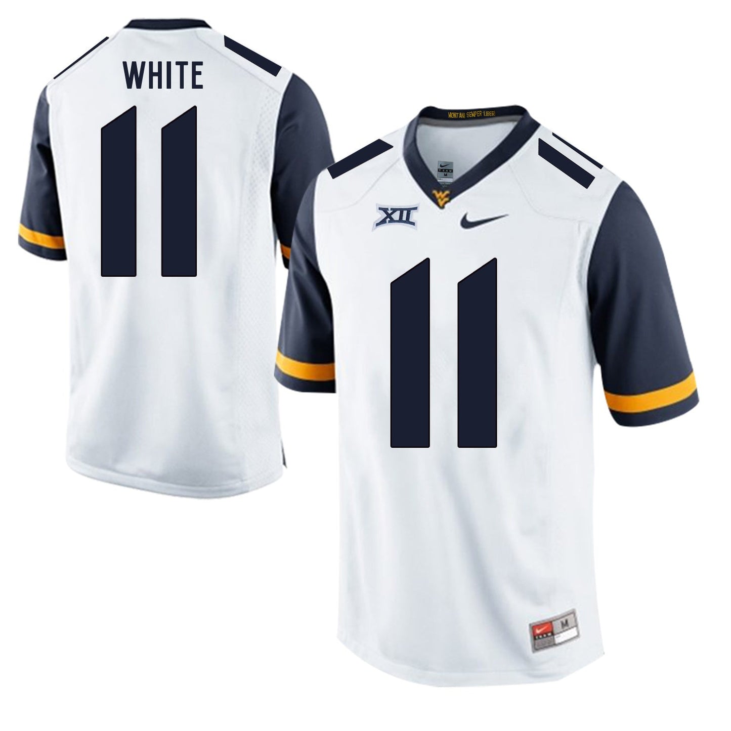 West Virginia Mountaineers Kevin White 11 White College Football Jersey football jersey product view 1