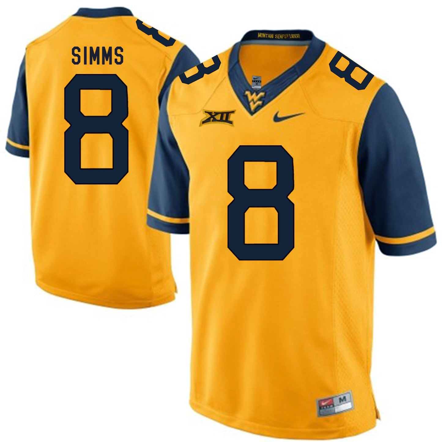 West Virginia Mountaineers Marcus Simms 8 Gold College Football Jersey football jersey product view 1
