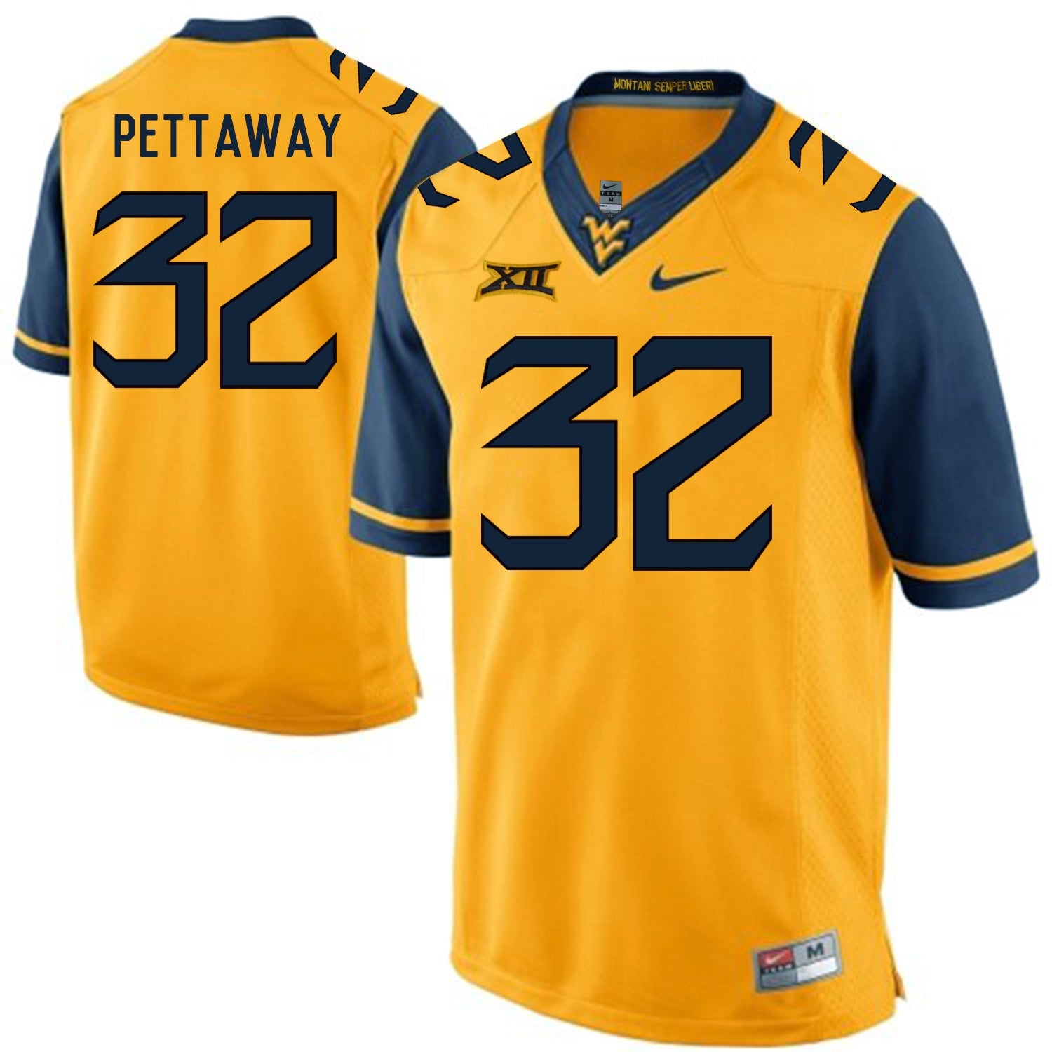 West Virginia Mountaineers Martell Pettaway 32 Gold College Football Jersey football jersey product view 1