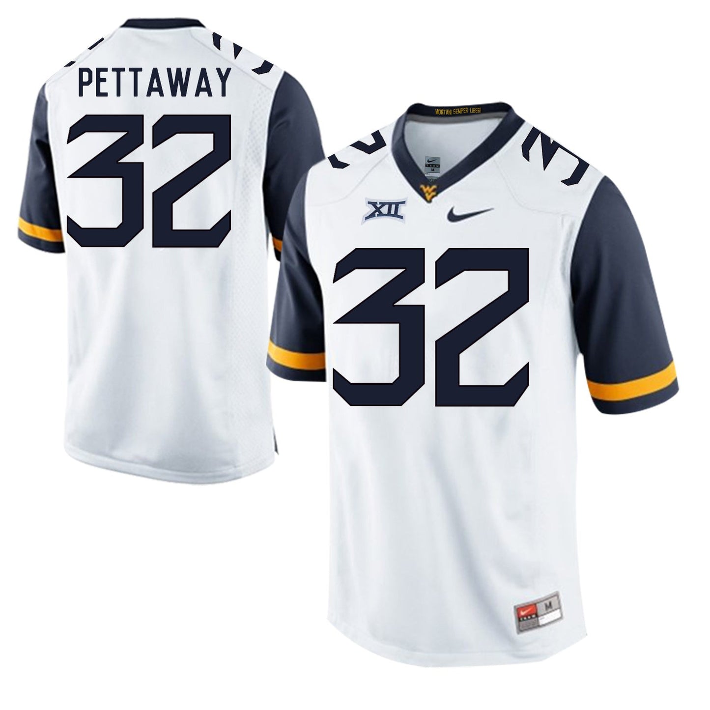 West Virginia Mountaineers Martell Pettaway 32 White College Football Jersey football jersey product view 1