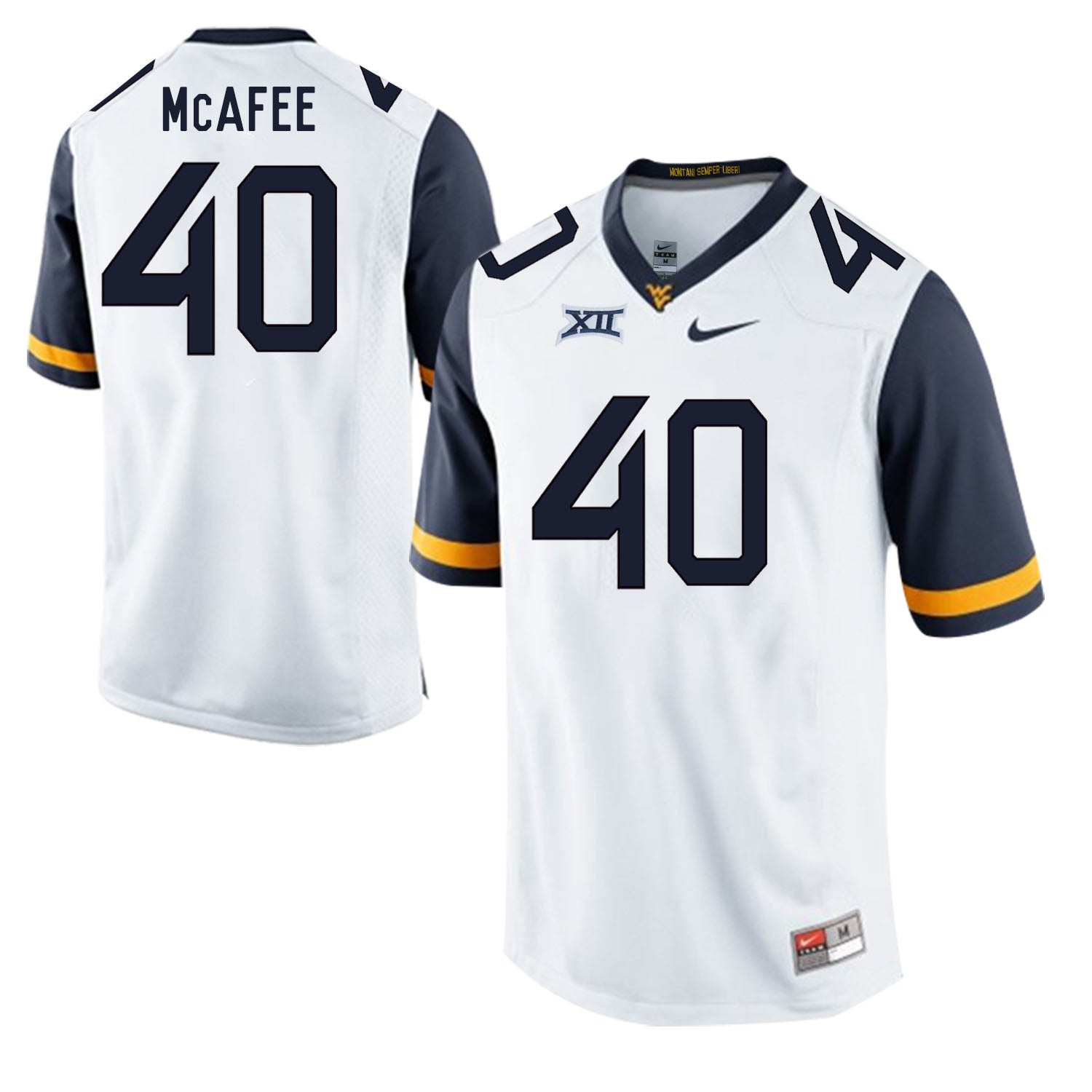 West Virginia Mountaineers McAFEE 40 White College Football Jersey football jersey product view 1