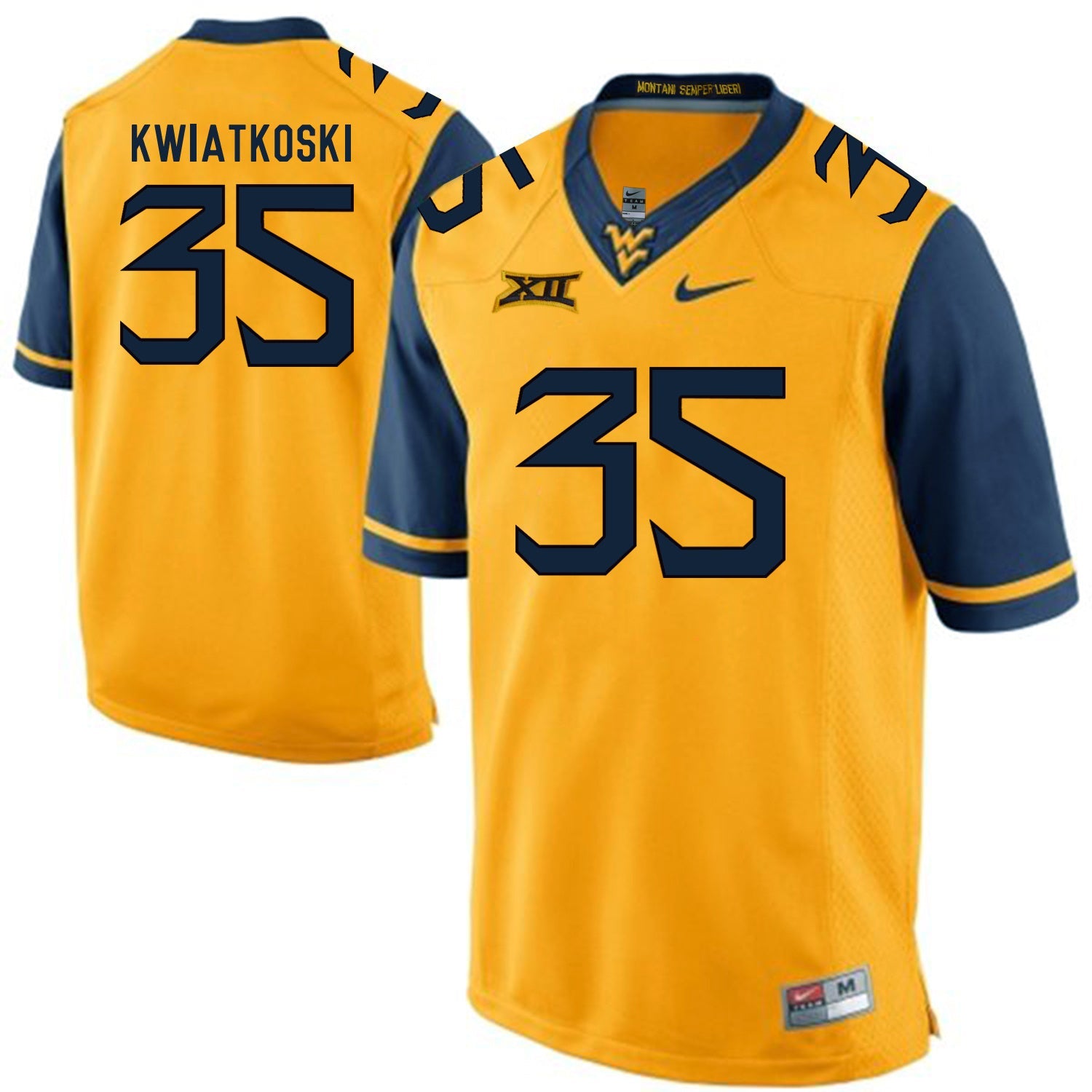 West Virginia Mountaineers Nick Kwiatkoski 35 Gold College Football Jersey football jersey product view 1