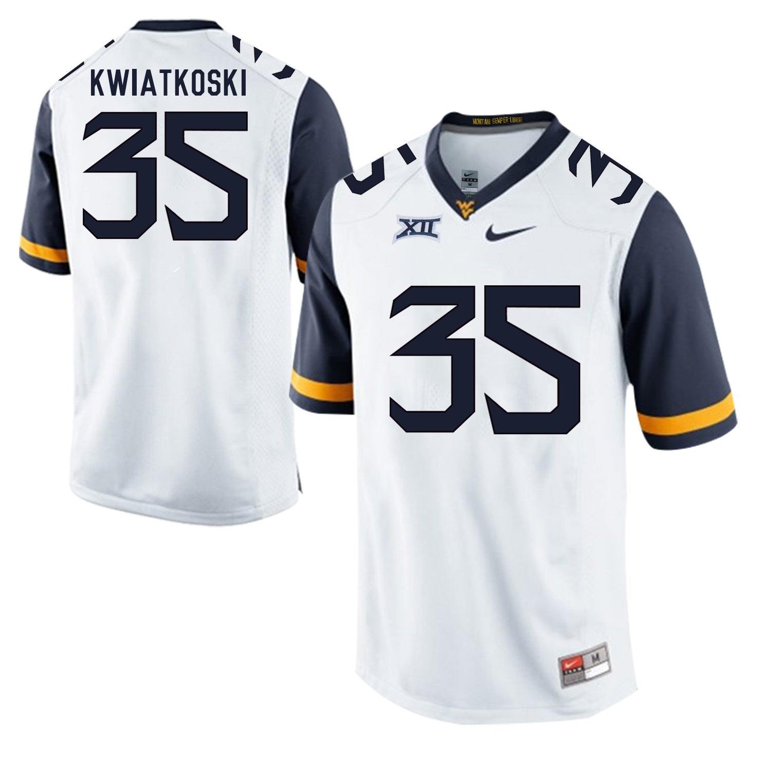 West Virginia Mountaineers Nick Kwiatkoski 35 White College Football Jersey football jersey product view 1