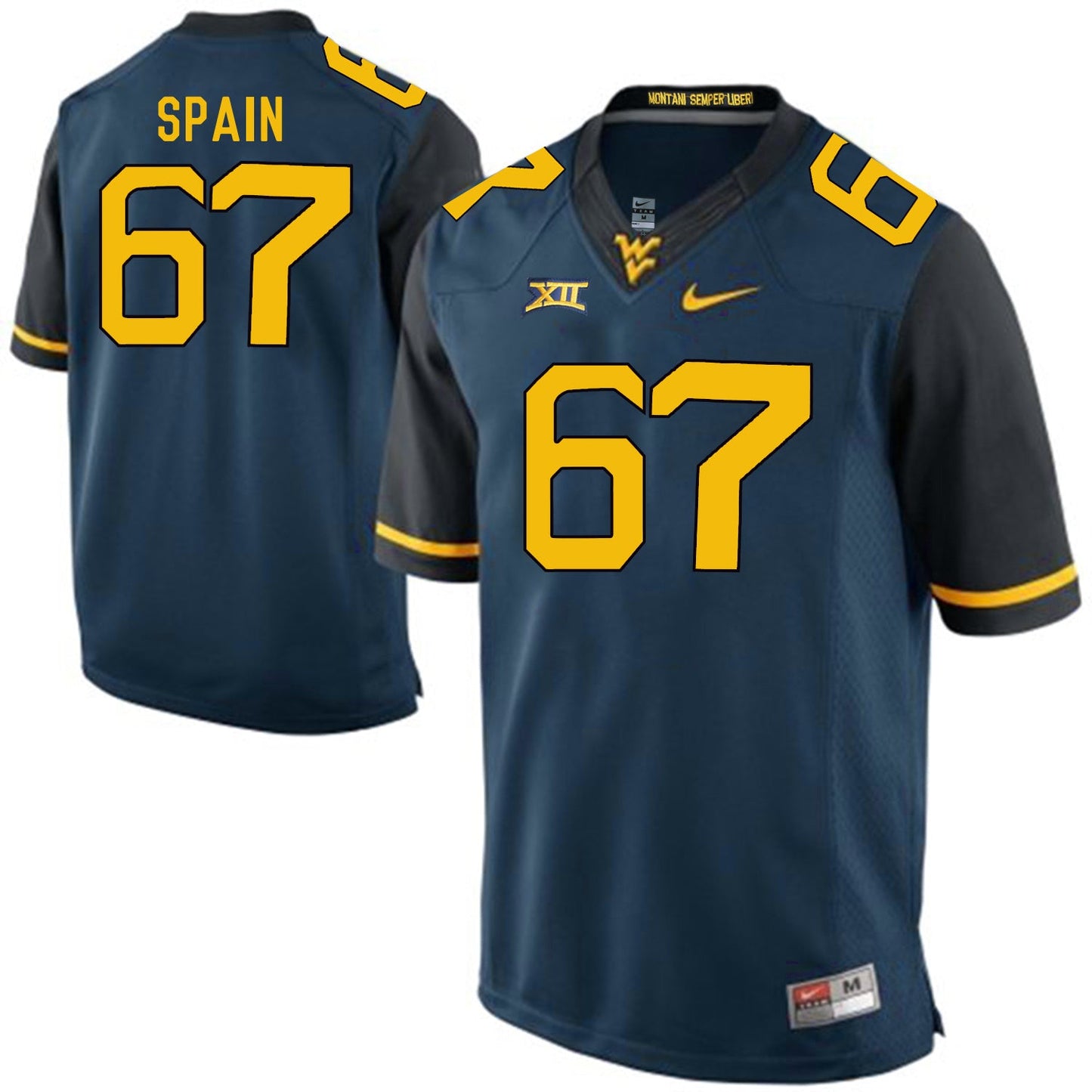 West Virginia Mountaineers Quinton Spain 67 Blue College Football Jersey football jersey product view 1