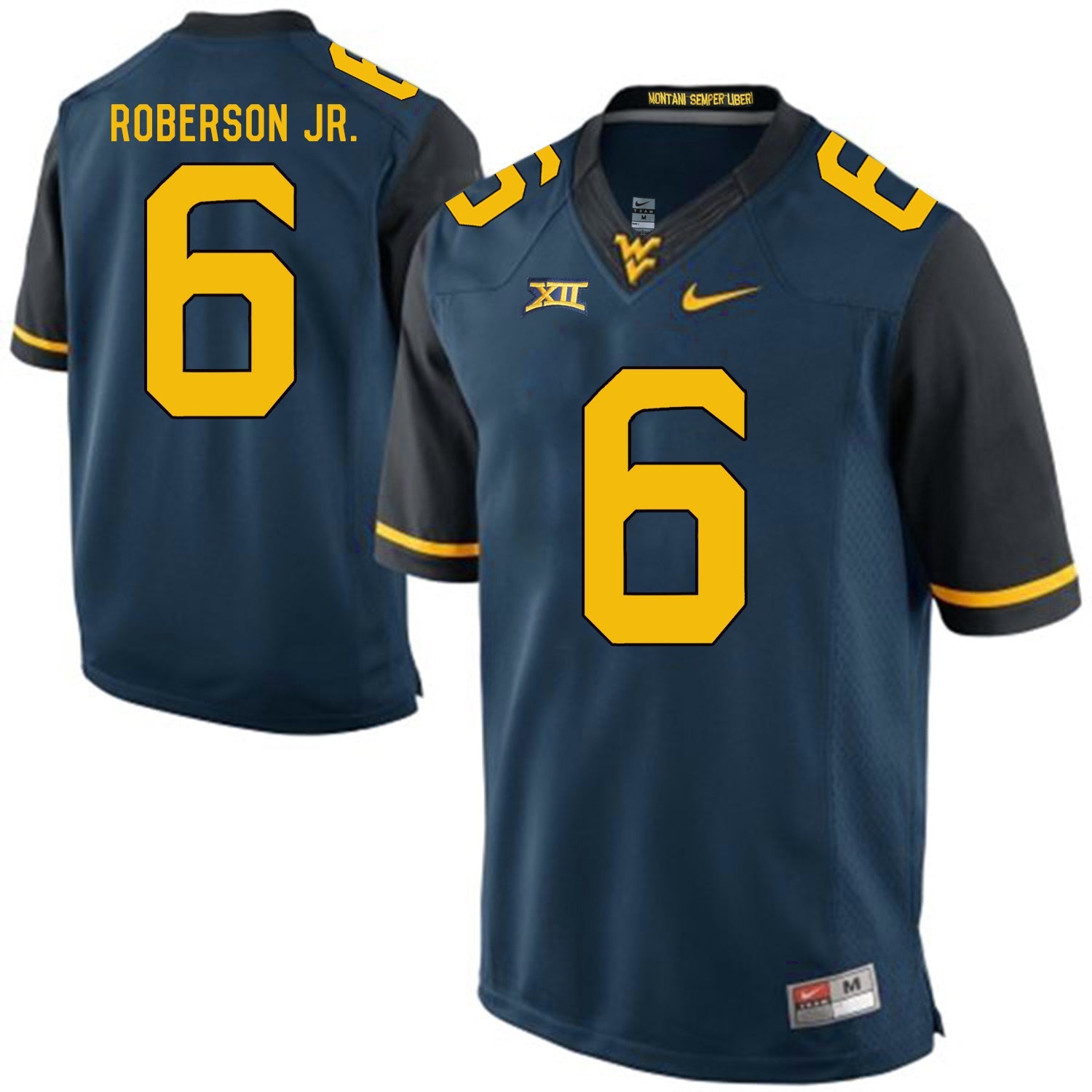 West Virginia Mountaineers Reggie Roberson Jr. 6 Blue College Football Jersey football jersey product view 1