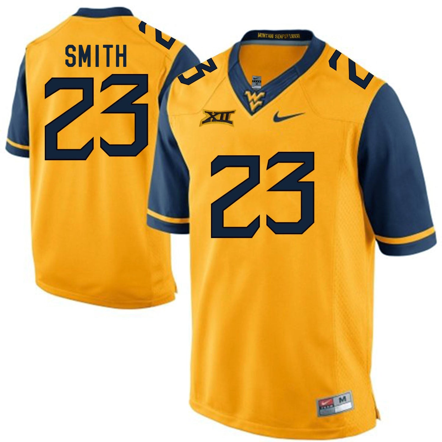 West Virginia Mountaineers SMITH 23 Gold College Football Jersey football jersey product view 1