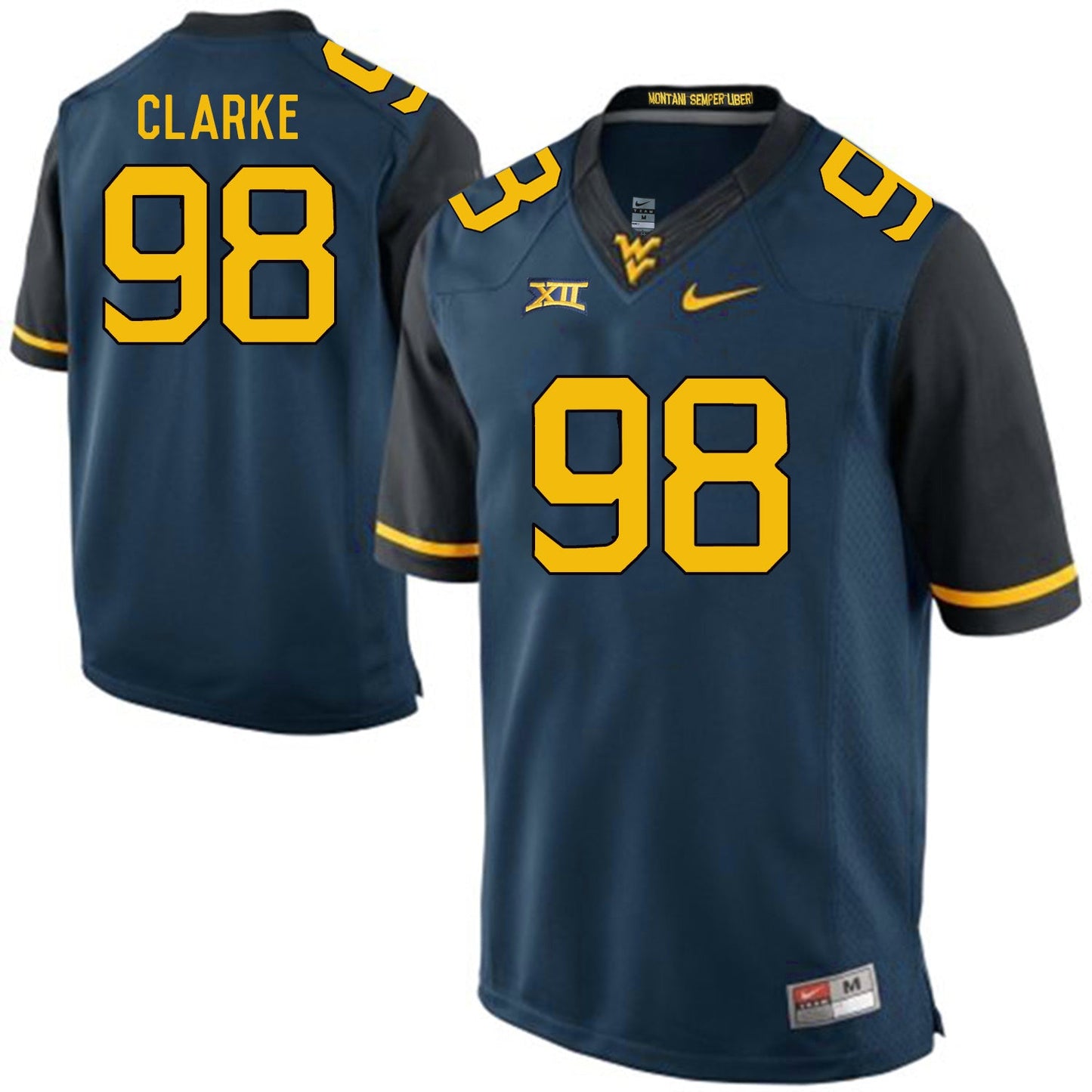 West Virginia Mountaineers Will Clarke 98 Blue College Football Jersey football jersey product view 1