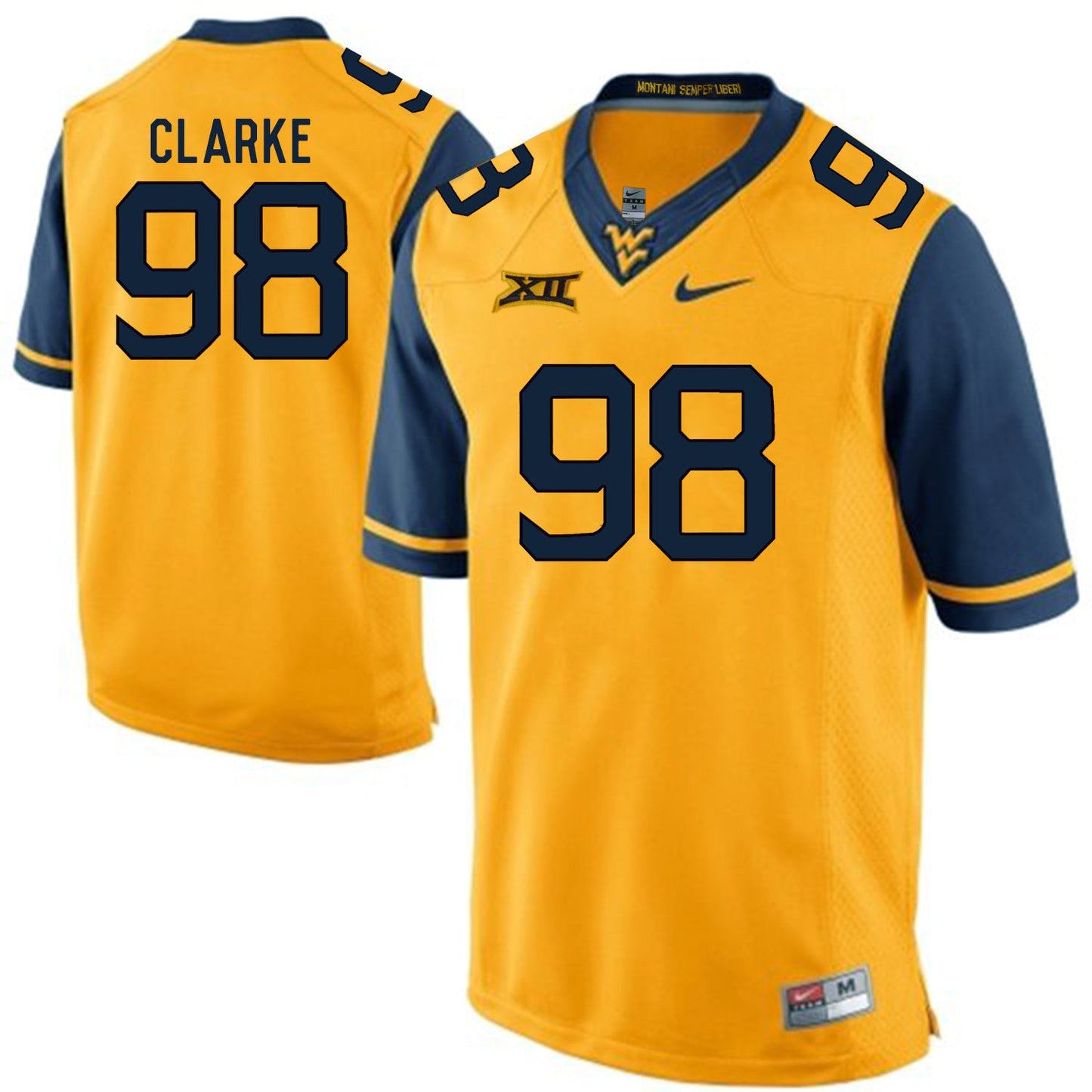 West Virginia Mountaineers Will Clarke 98 Gold College Football Jersey football jersey product view 1