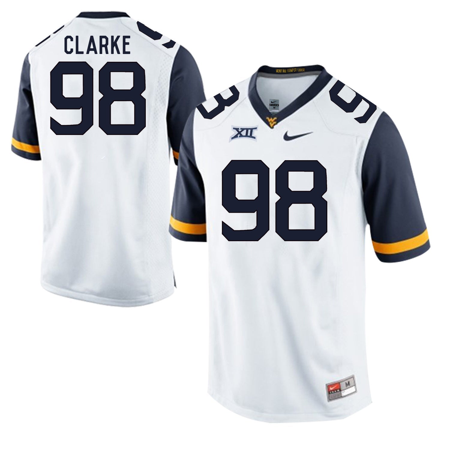 West Virginia Mountaineers Will Clarke 98 White College Football Jersey football jersey product view 1