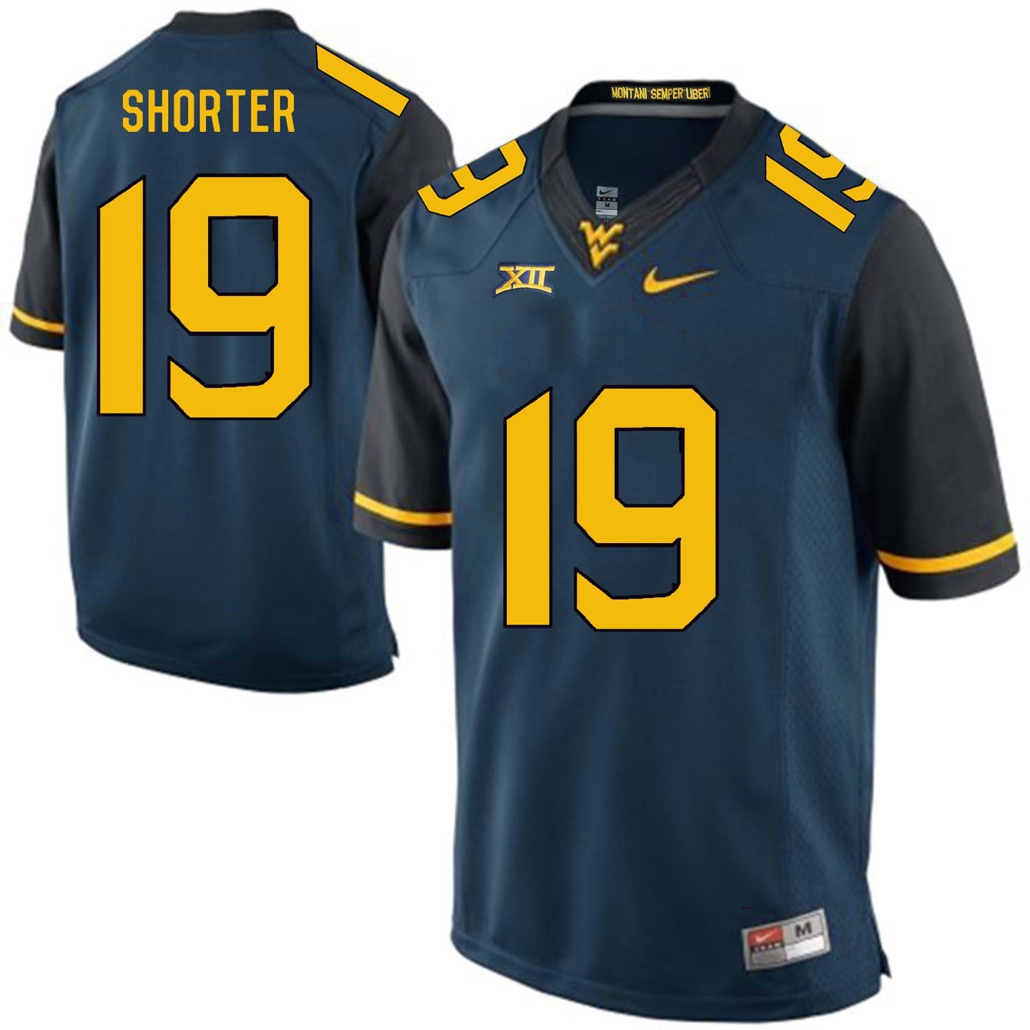 West Virginia Mountaineers shorter 19 Blue College Football Jersey football jersey product view 1