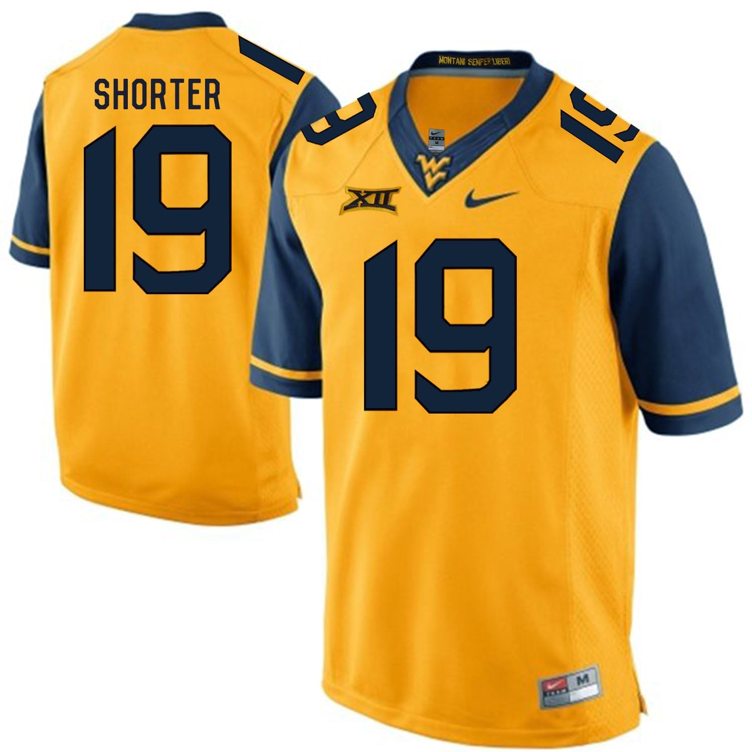 West Virginia Mountaineers shorter 19 Gold College Football Jersey football jersey product view 1