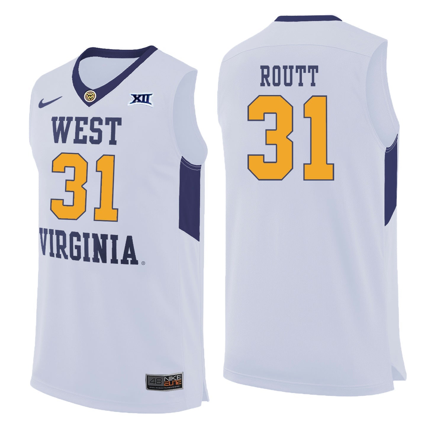 West Virginia Routt 31 White College Football Jersey football jersey product view 1