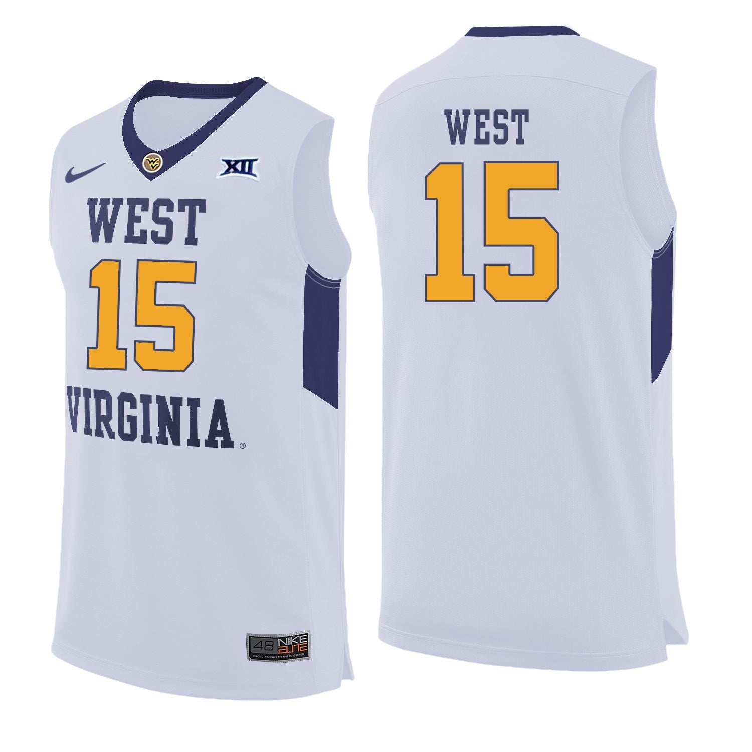 West Virginia West 15 White College Football Jersey football jersey product view 1