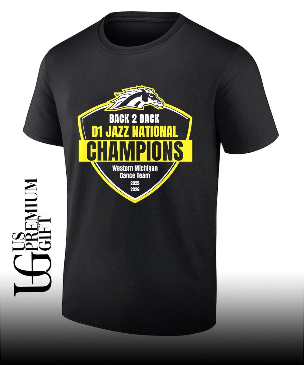 Western Michigan Broncos 026 Back-To-Back D1 Jazz National Champions shirt Unisex T-shirt, Sweatshirt, Hoodie, Long Sleeve Tee - T-Shirt, Sweatshirt, Hoodie