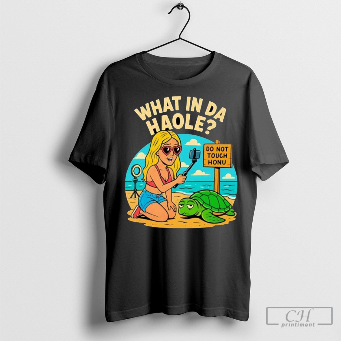 What In Da Haole Girl Taking Selfie With Hawaiian Monk Seal Turtle Shirt Tee Unisex T-shirt, Sweatshirt, Hoodie, Long Sleeve Tee - T-Shirt, Sweatshirt, Hoodie