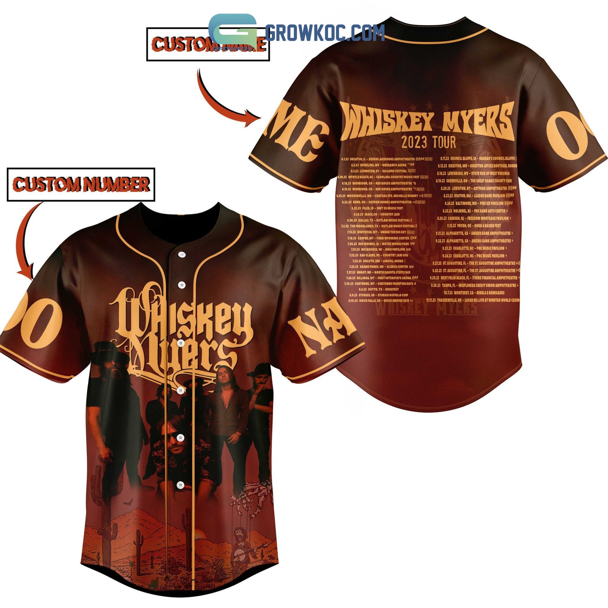 Whiskey Myers 2023 Tour Personalized Baseball Jersey baseball jersey product view 1
