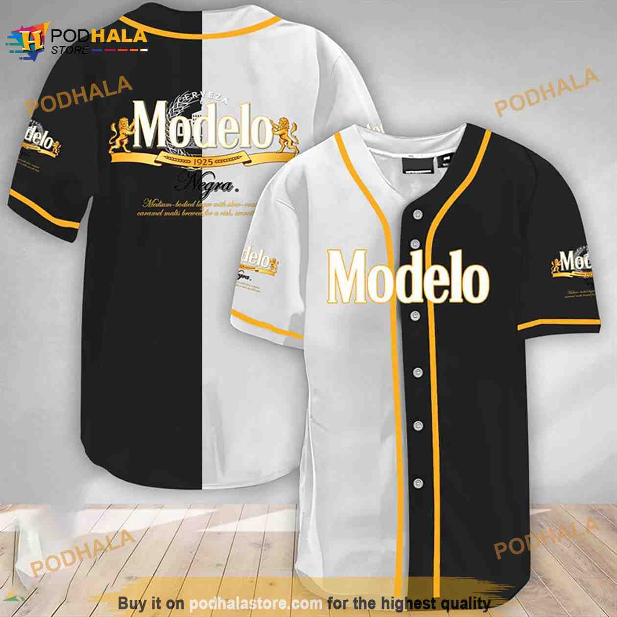 White And Black Split Modelo Beer 3D Baseball Jersey baseball jersey product view 1