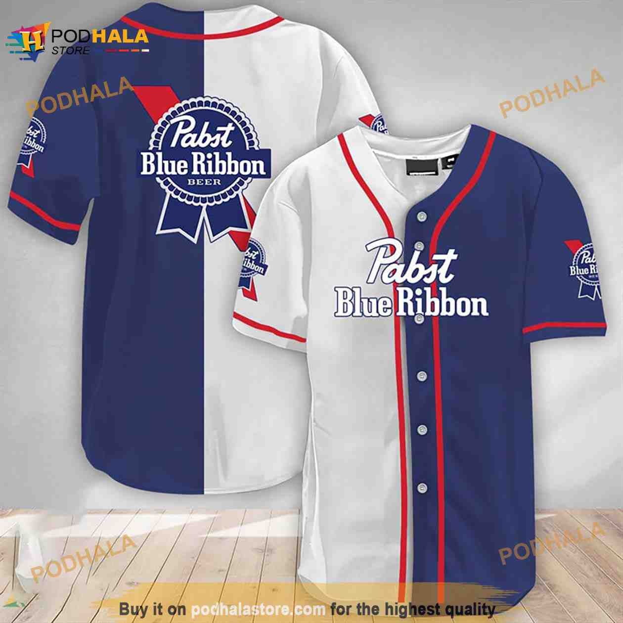 White And Blue Split Pabst Blue Ribbon 3D Baseball Jersey baseball jersey product view 1