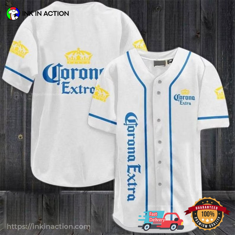 White Corona Extra King Of Beer Baseball Jersey baseball jersey product view 1