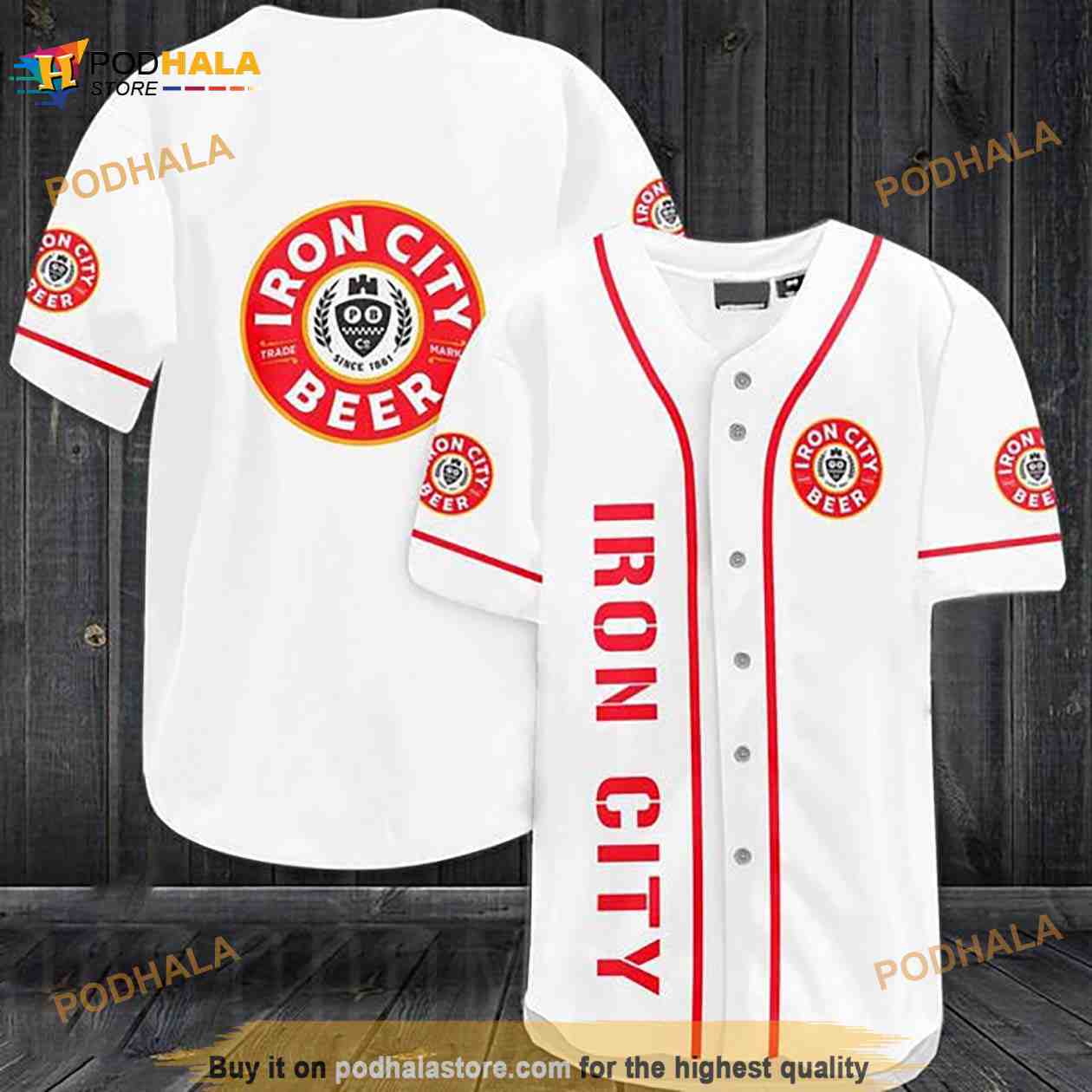 White Iron City Beer 3D Baseball Jersey baseball jersey product view 1