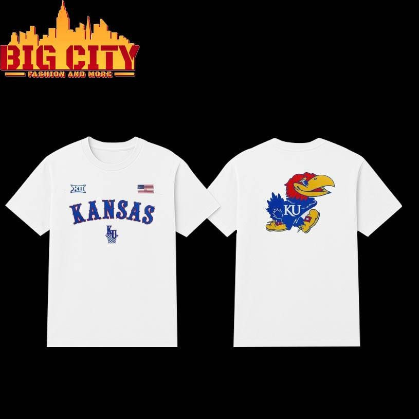White Kansas Jayhawks Basketball Throwback Uniform Two Sided Shirt Unisex T-shirt, Sweatshirt, Hoodie, Long Sleeve Tee - T-Shirt, Sweatshirt, Hoodie