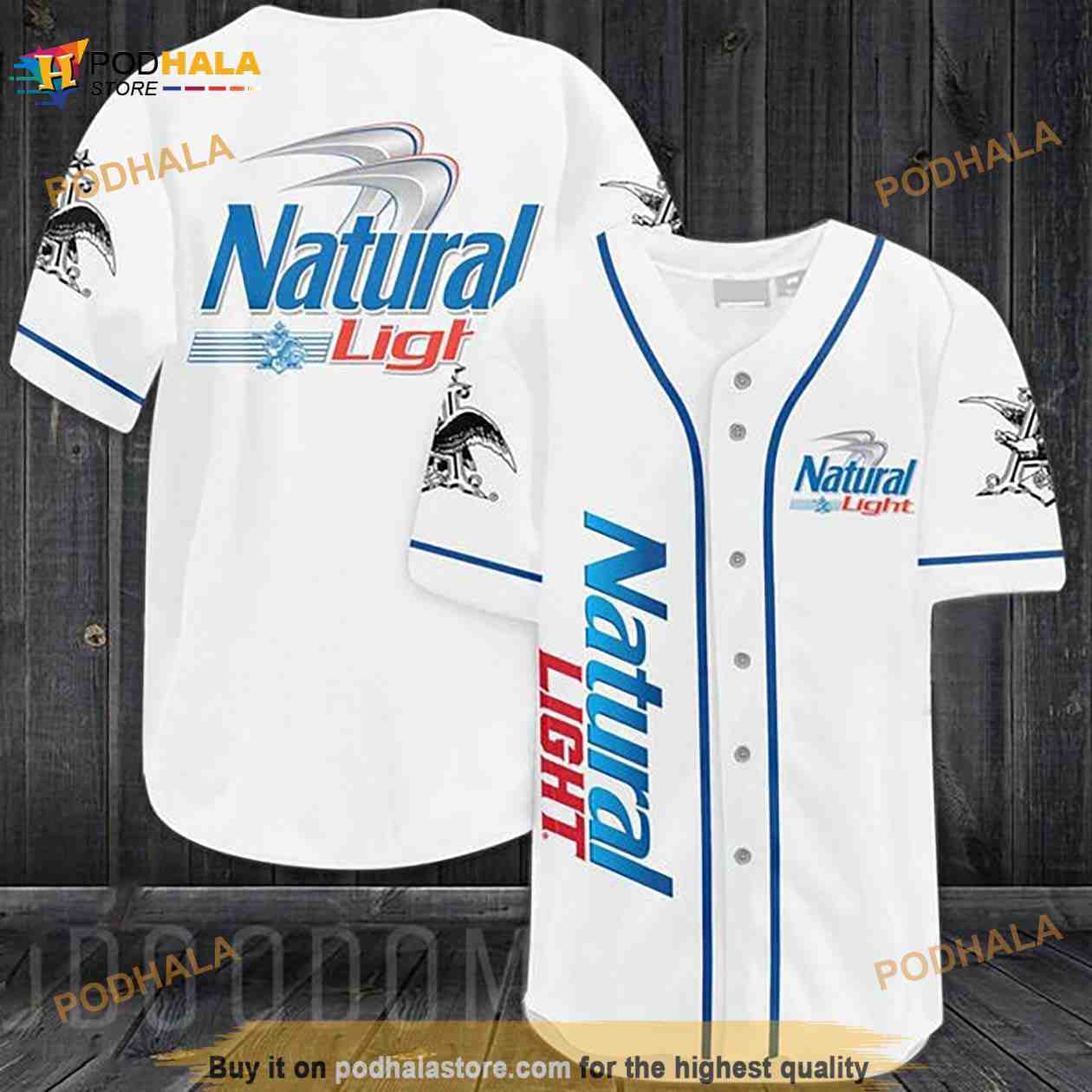 White Natural Light 3D Baseball Jersey baseball jersey product view 1