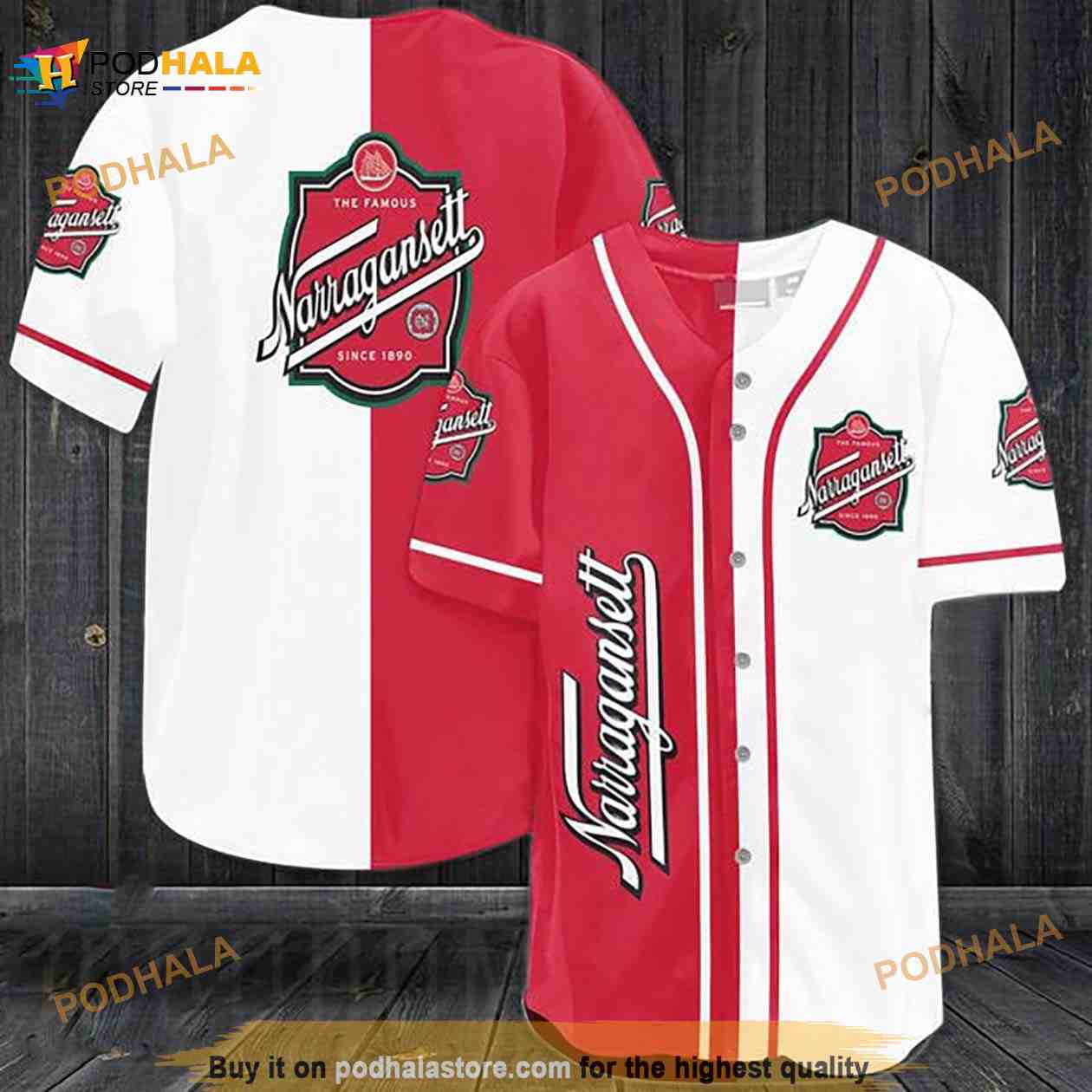White Red Narragansett Beer 3D Baseball Jersey baseball jersey product view 1