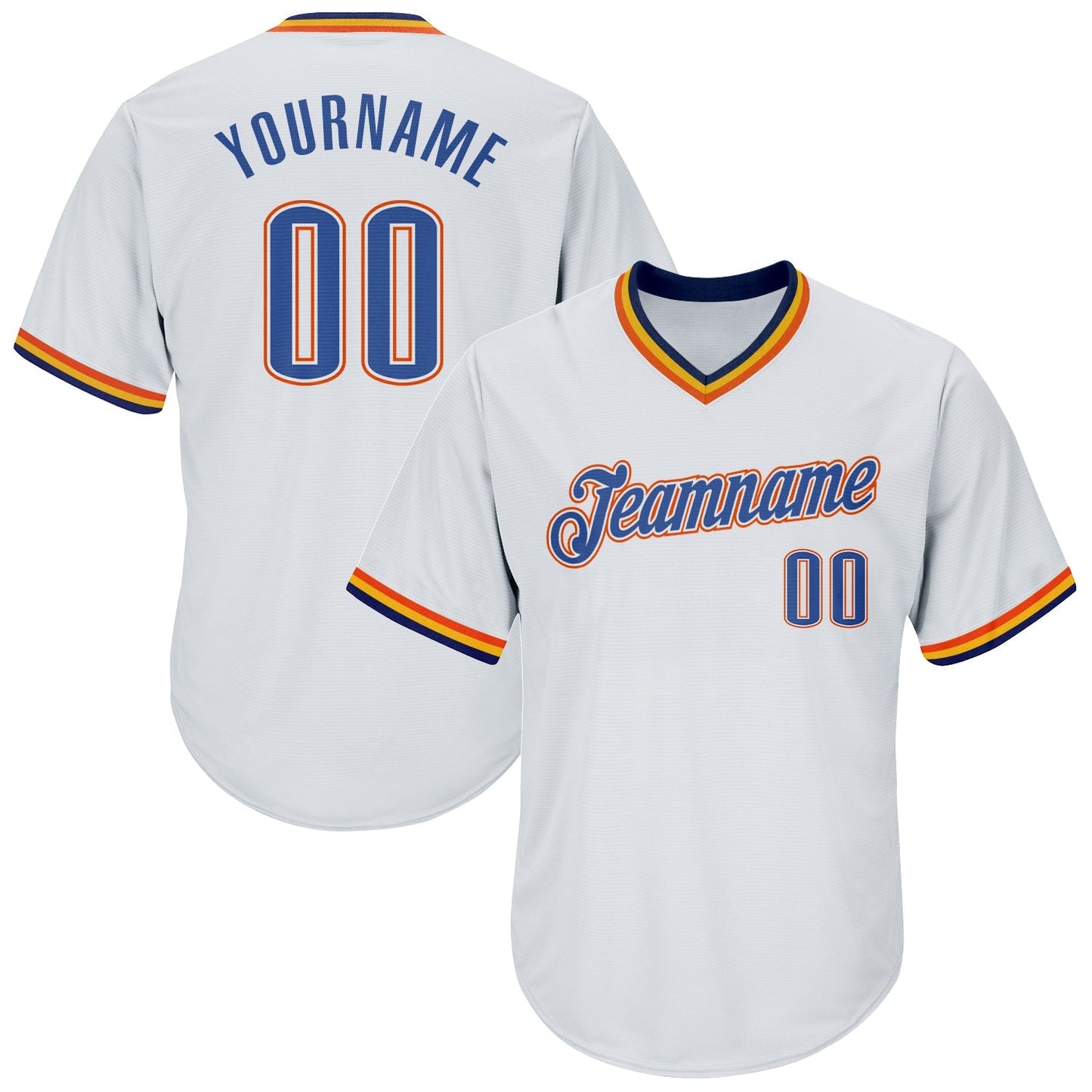 Custom White Blue Navy-Orange Authentic Throwback Rib-Knit Baseball Jersey Shirt baseball jersey product view 1