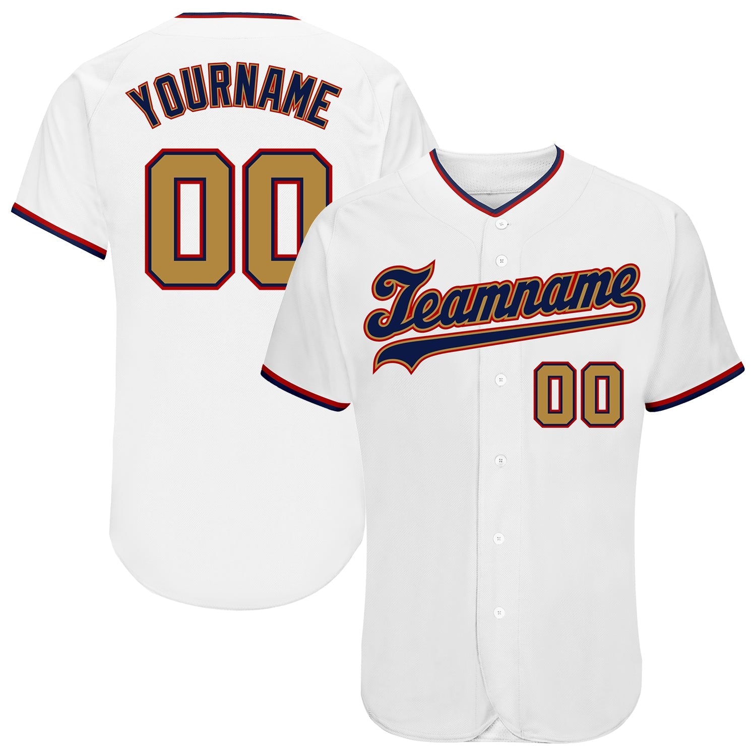 Custom White Old Gold-Navy Authentic Baseball Jersey baseball jersey product view 1