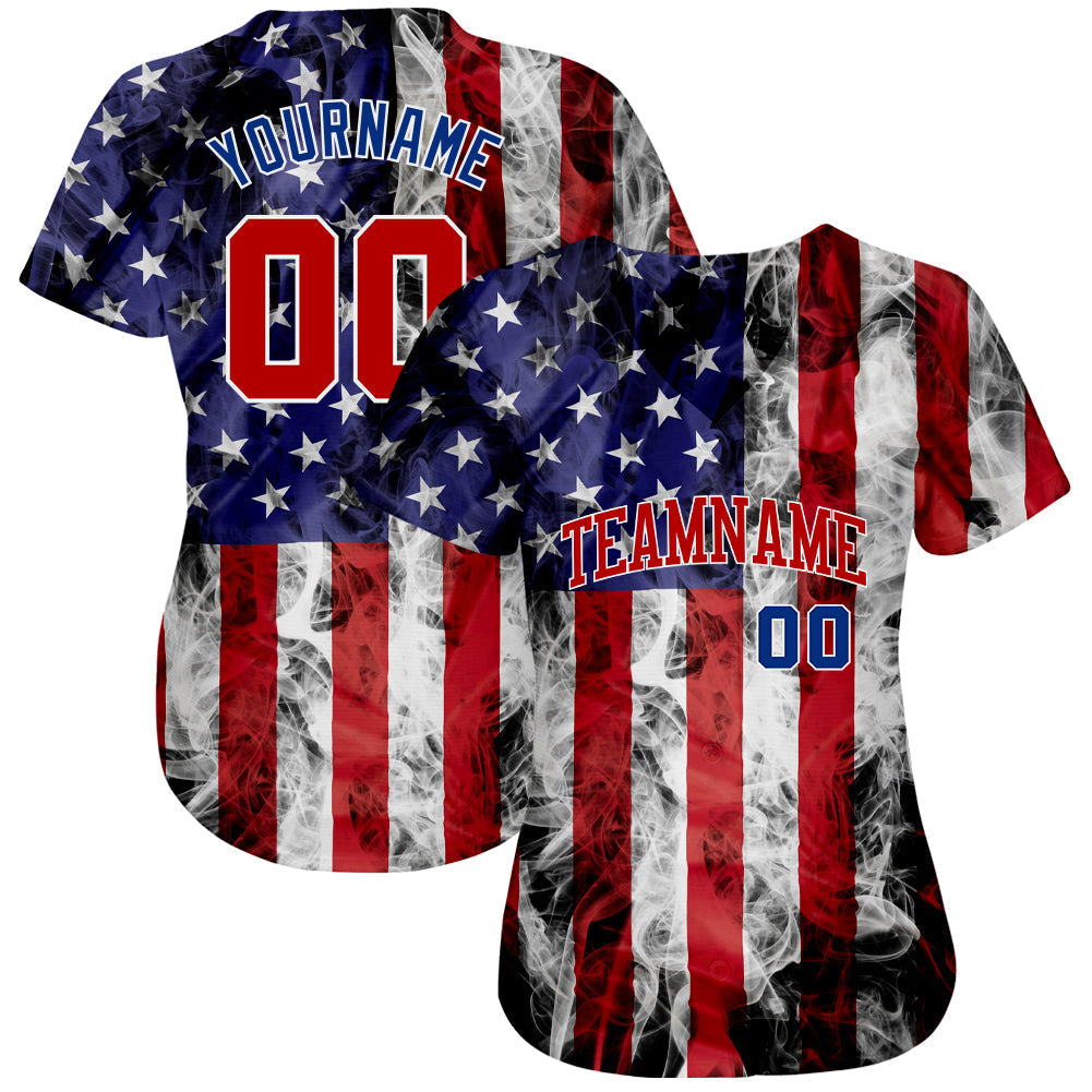 Custom White Red-Royal 3D American Flag Fashion Authentic Baseball Jersey baseball jersey product view 2