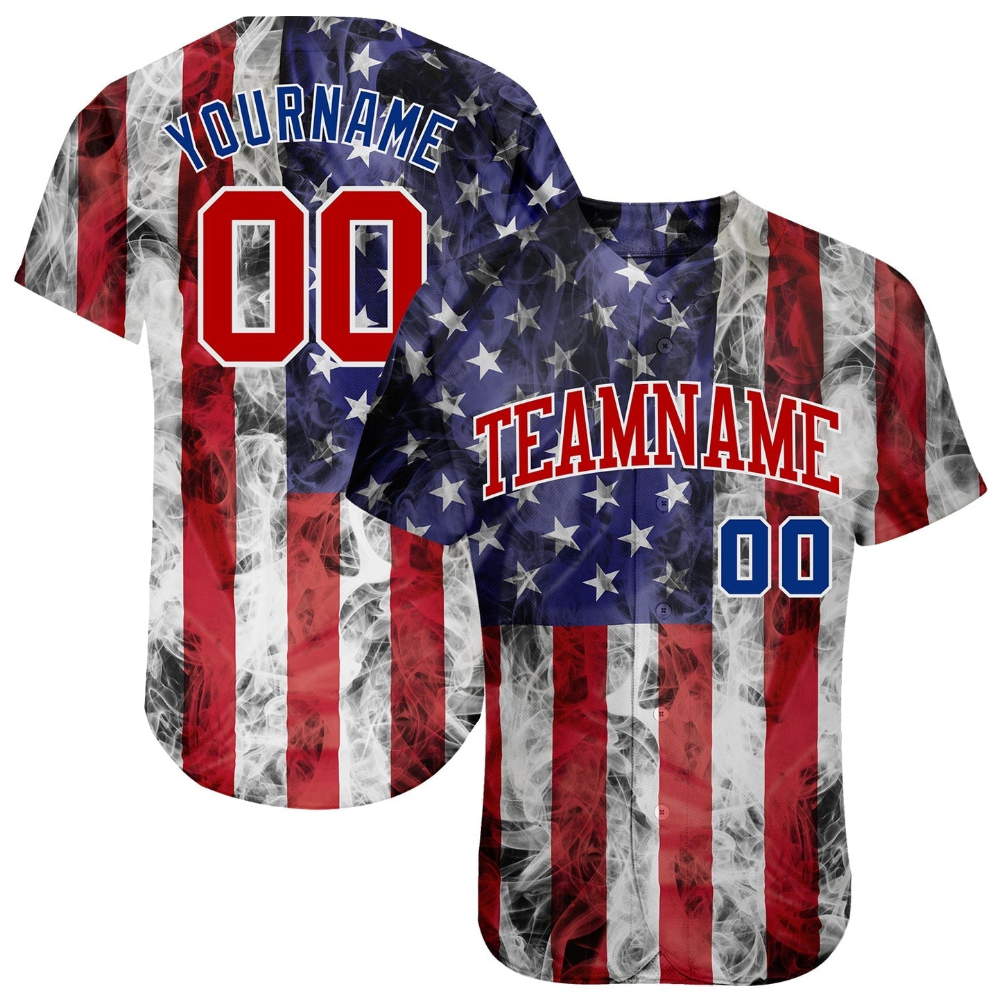 Custom White Red-Royal 3D American Flag Fashion Authentic Baseball Jersey baseball jersey product view 1
