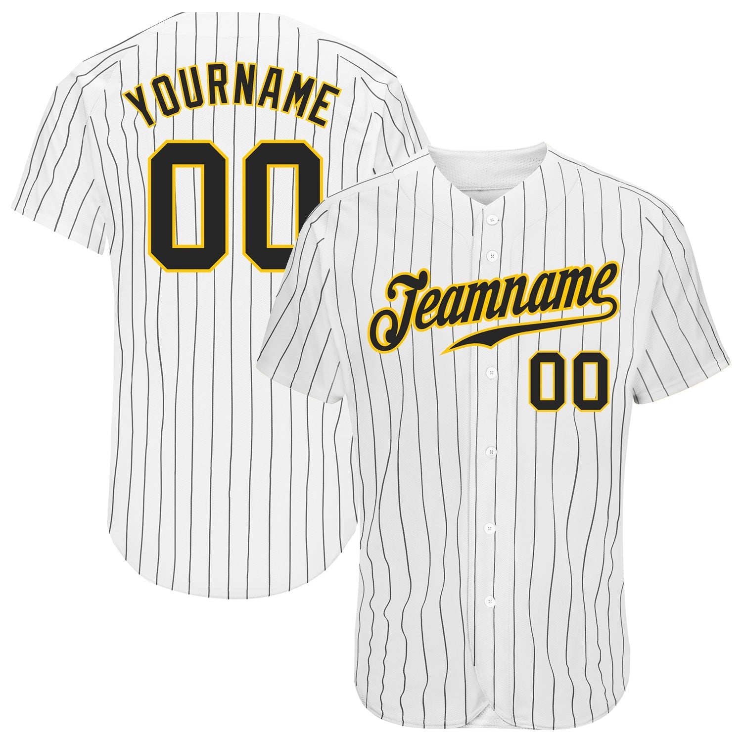 Custom White Black Pinstripe Black-Gold Authentic Baseball Jersey baseball jersey product view 1