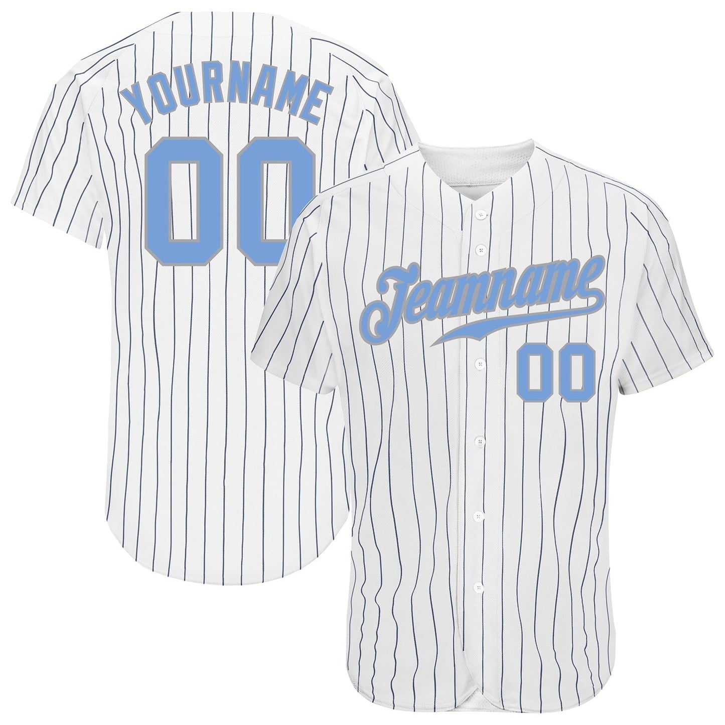 Custom White Navy Pinstripe Light Blue-Gray Authentic Baseball Jersey baseball jersey product view 1
