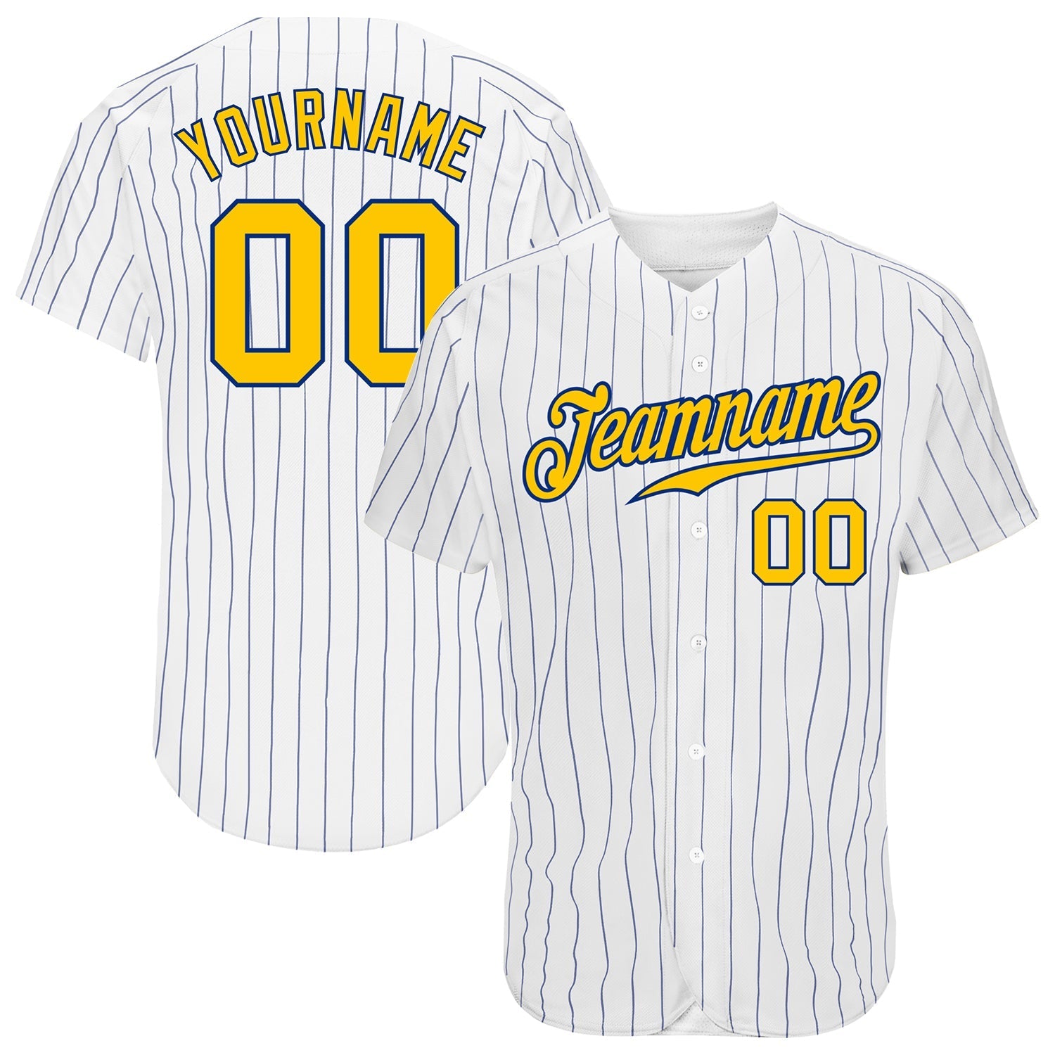 Custom White Royal Pinstripe Gold-Royal Authentic Baseball Jersey baseball jersey product view 1