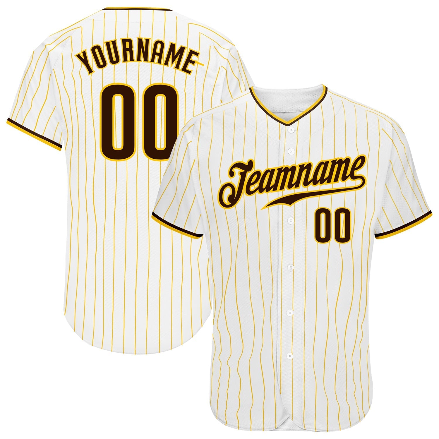 Custom White Gold Pinstripe Brown-Gold Authentic Baseball Jersey baseball jersey product view 1